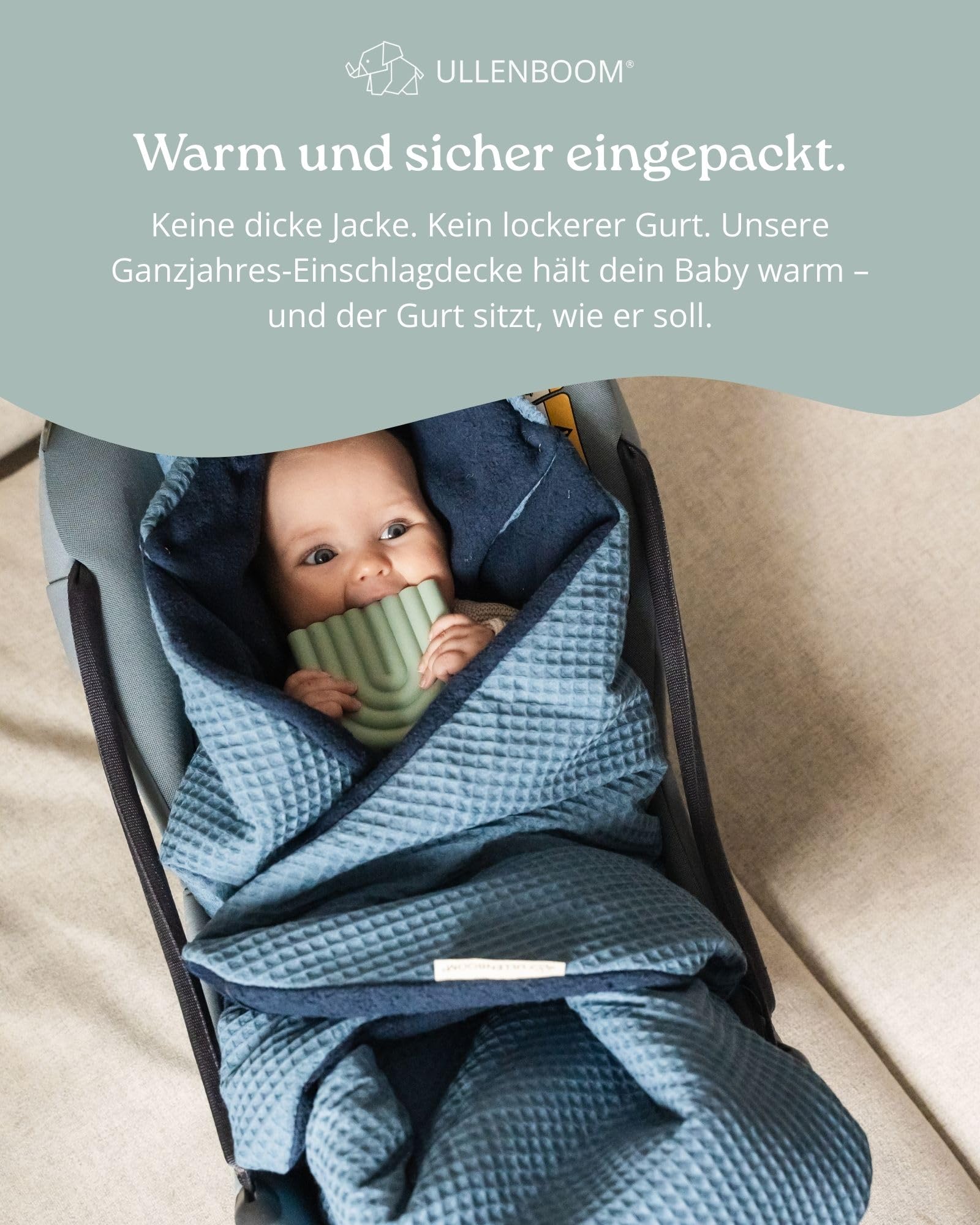 ULLENBOOM Coperta in cotone per neonato, copertina avvolgente bebè per ovetto e passeggino, 0-9 mesi | Waffle piqué blu