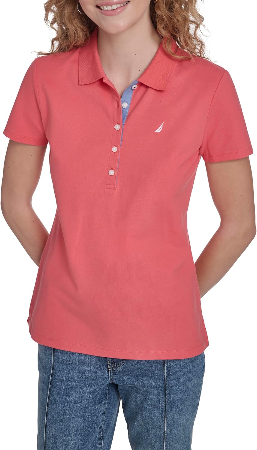 Nautica Women's Polo Short Sleeve Button Placket Polo