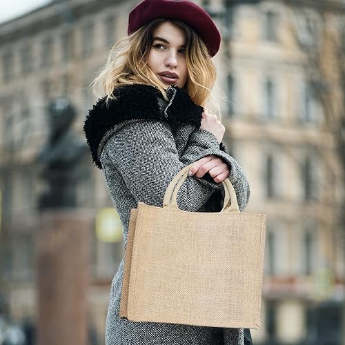 Miniatura 4 de Segarty Bolsas de yute, 1 paquete pequeño de yute de arpillera reutilizable, bolsa de regalo de lona con asas, bolsa en blanco a granel para dama de