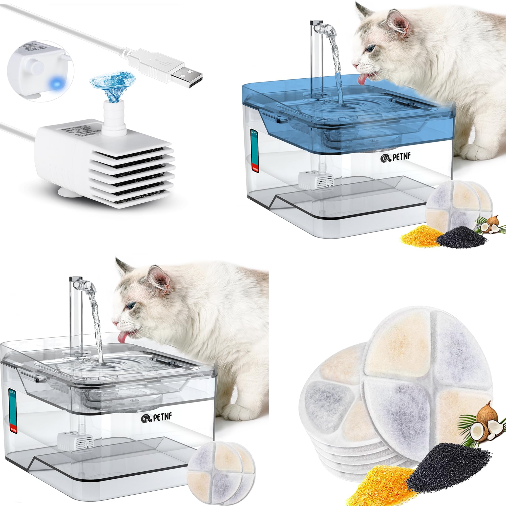 2 Pack Cat Water Fountains, 101oz/3L Ultra Quiet Automatic Pet Drinking Fountains & 6Pack Filters & 1 Pump