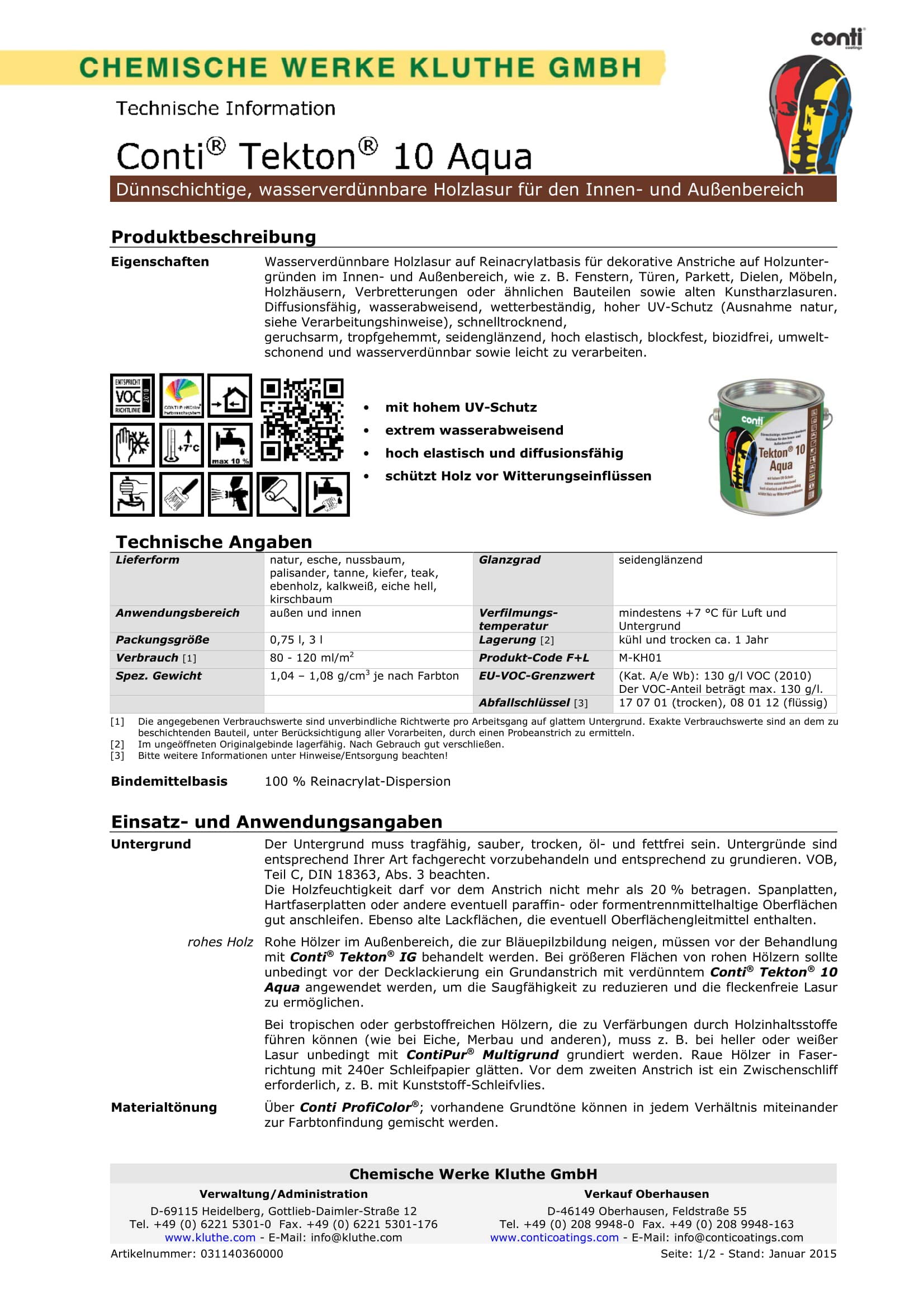 Conti Tekton 10 Aqua Holzlasur Nussbaum 2,5 Liter