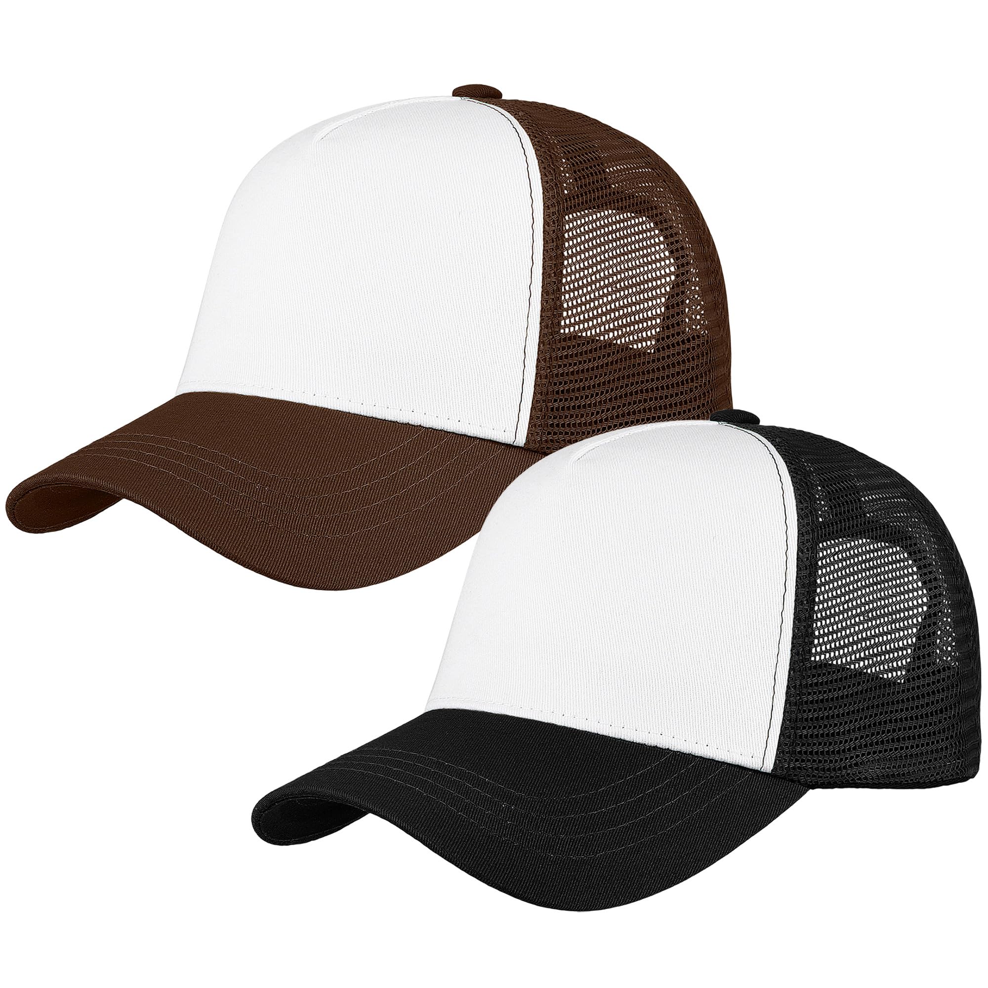 Falari 5-Panel Mesh Baseball Cap, Trucker Hat, Structured Plain Design, Cotton, Adjustable Size