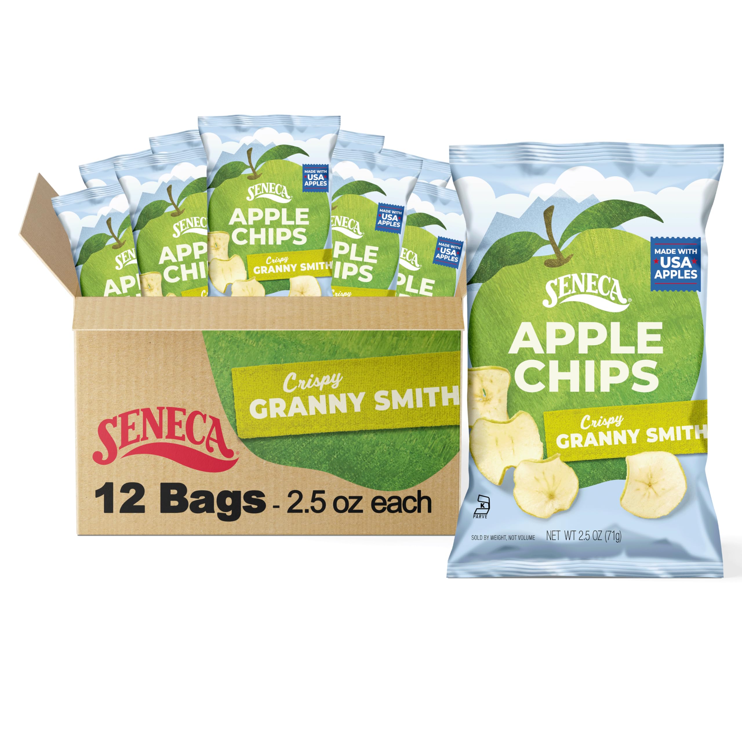 Seneca Granny Smith Apple Chips | Made from Fresh Apples | 100% Granny Smith Apples | Yakima Valley Orchards of Washington | Crisped Apple Perfection | Foil-Freshness bag | 2.5 ounce (Pack of 12)