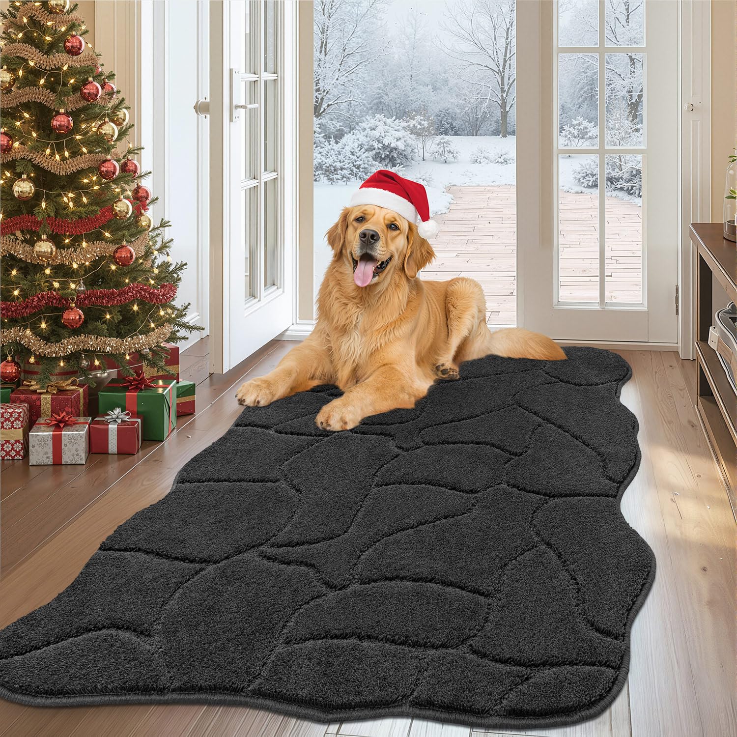 Large Dog Door Mat for Muddy Paws, 32x47 Absorbent Dirt Trapper Long Door Mat, Non-Slip Washable Mud Mat for Dogs, Polyester Microfiber Soft Pet Rug