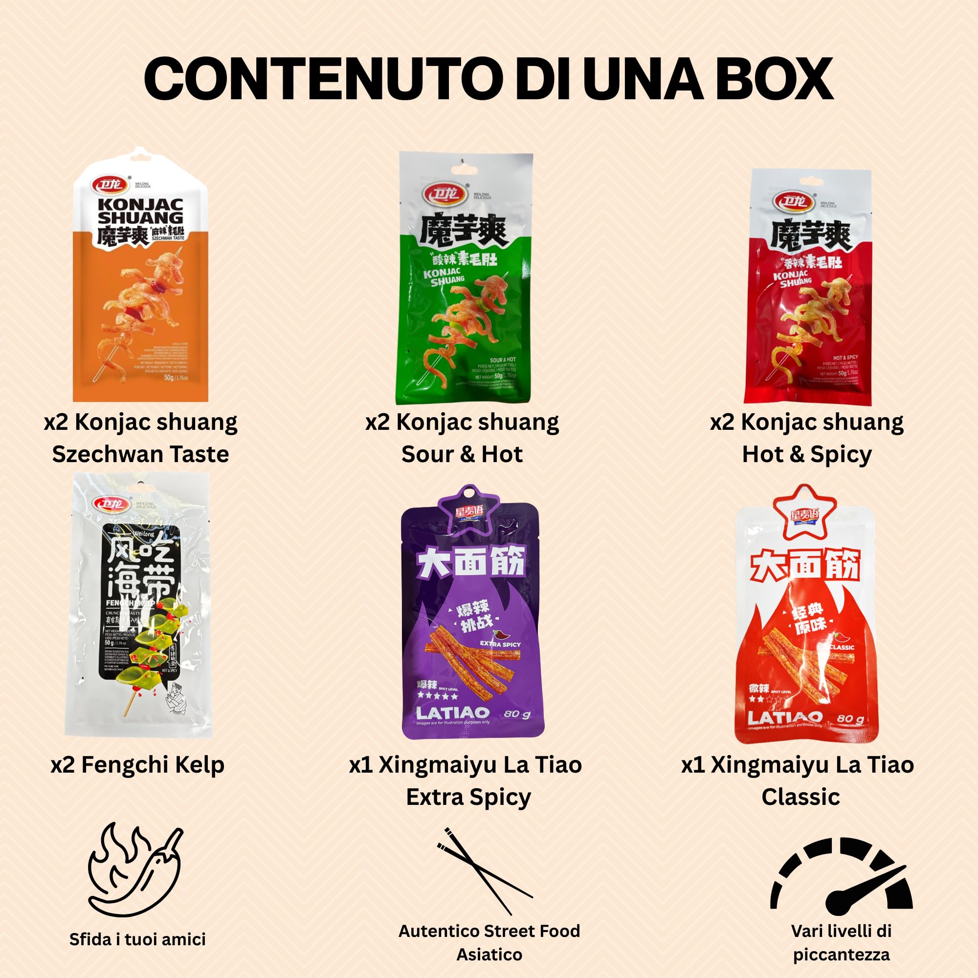 HU TASTE Mix Snack Salati Orientali 10 Pezzi Box Cibo Cinese e Giapponese con Latiao e Snack al Konjac