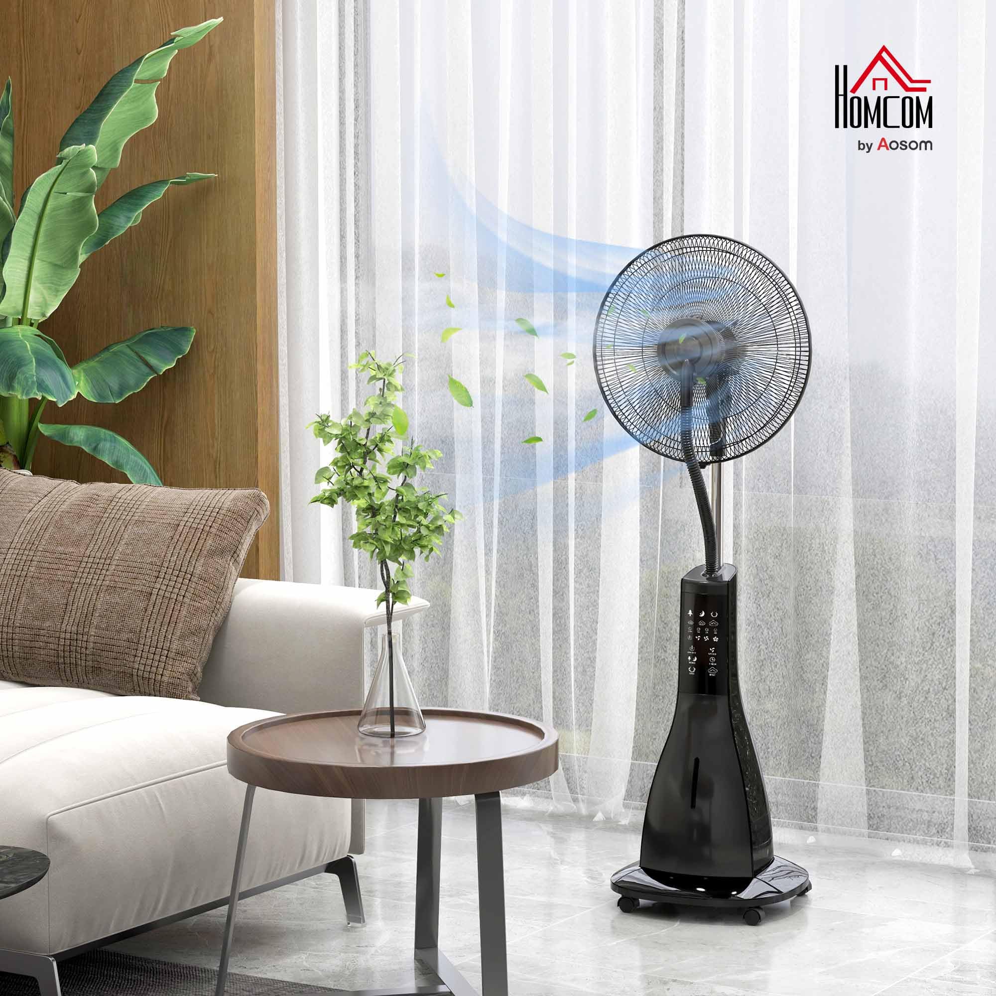 HOMCOM Ventilateur brumisateur sur roulettes ventilateur sur pied 90 W télécommande affichage LED télécommande minuterie 3 modes 3 vitesses oscillant, inclinable réservoir 3L - noir