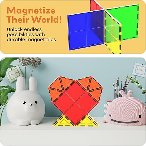 Miniatura 7 de PicassoTiles Bloque de construcción magnético de 4 piezas de azulejos magnéticos de forma cuadrada grande juguete de construcción STEM kit de