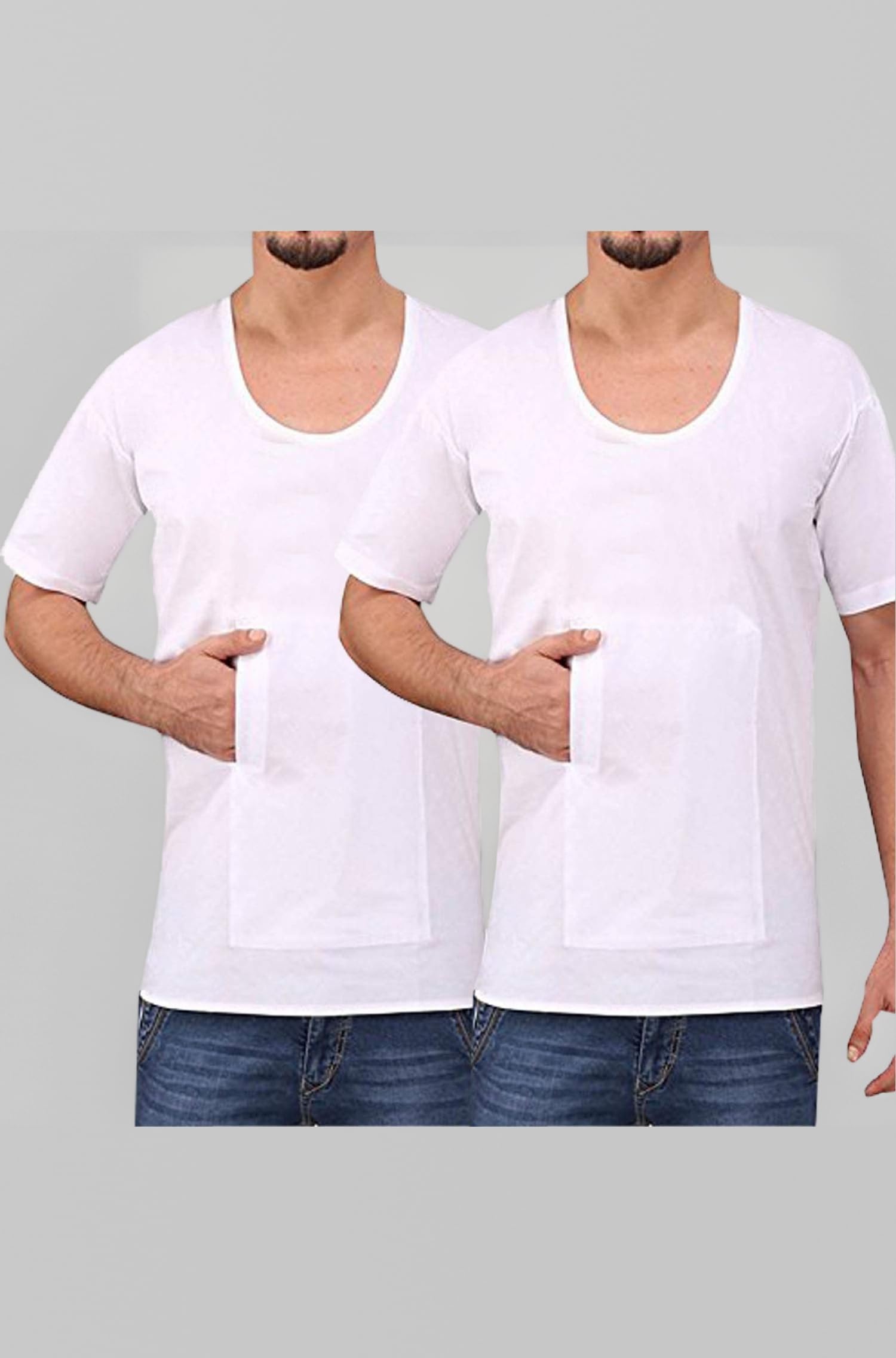 eraa Men's Cotton Pocket Vest for Security PurposeWhite