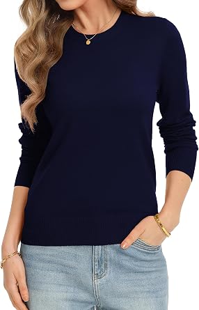 QUALFORT Women's Sweaters Long Sleeve Soft Lightweight Basic Knitted Pullover Sweater