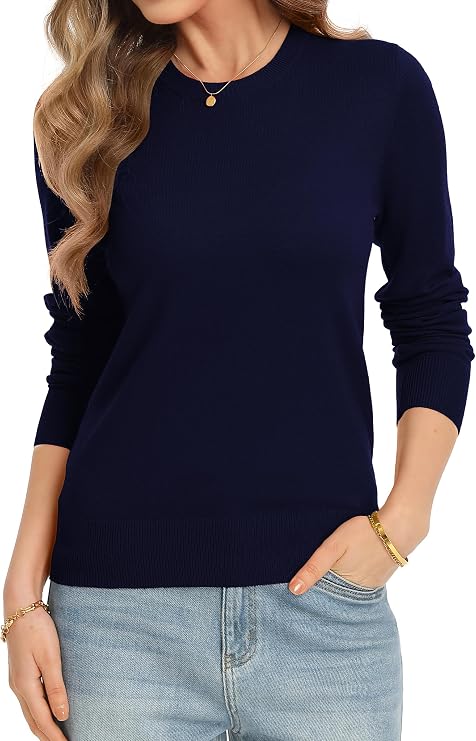 QUALFORT Women's Sweaters Long Sleeve Soft Lightweight Basic Knitted Pullover Sweater