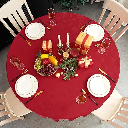 Miniatura 36 de Mantel Redondo Dorado Mantel de Mesa con Patrón de Hojas Borde Festoneado Sedoso Suave Impermeable Lavable 50 Pulgadas Cubierta de Mesa de Tela