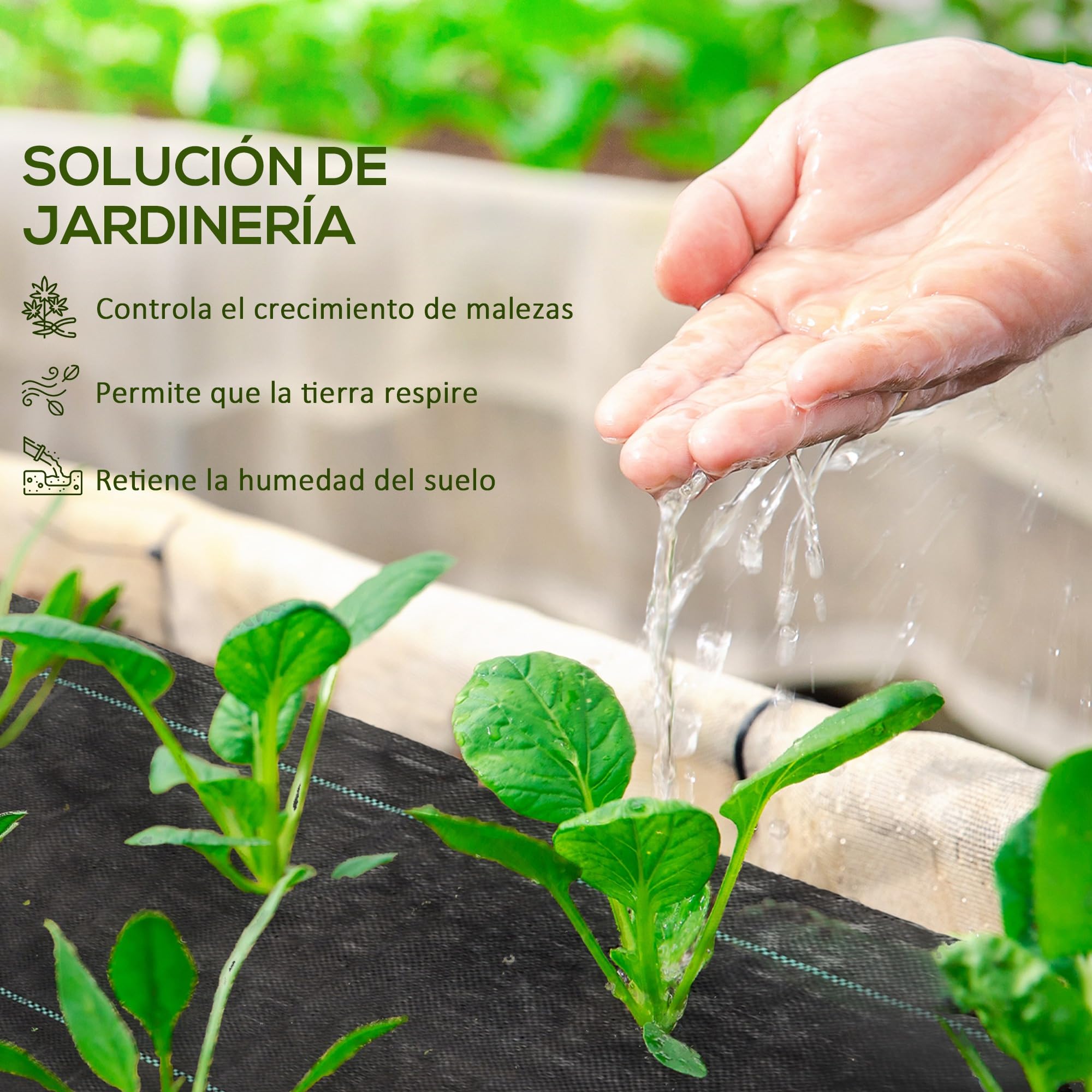 Outsunny Malla Antihierbas Malla Antimaleza 2x100 m Malla Geotextil para Control de Malezas y Malas Hierbas de Jardín Rollo de Malla Antimaleza para Terraza Patio Negro