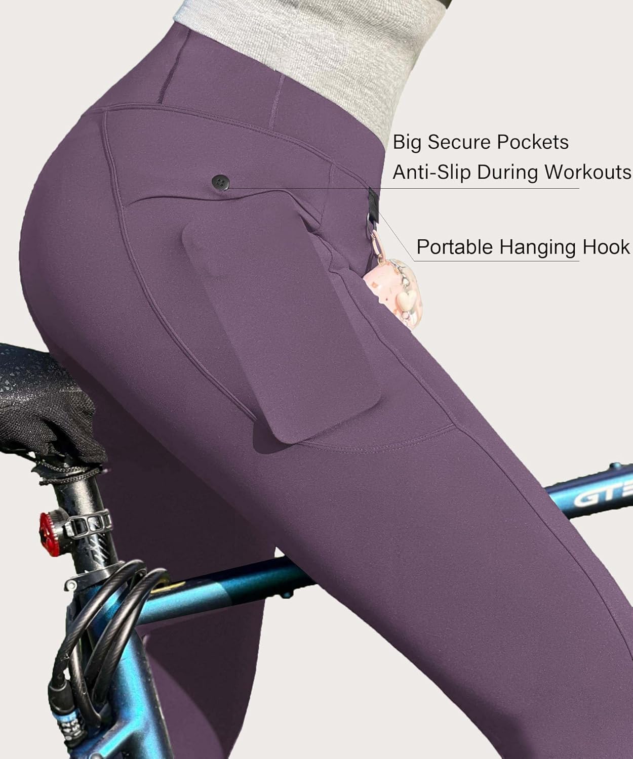 High Waist Leggings with Pockets Tummy Control Workout Butt Lifting Compression Leggings for Women with Hook - Image 5