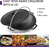 Vista 4 de Olla de horno holandés con tapa, caldero asiático de hierro fundido (Kazán) con tapa de hierro fundido para camping, wok kazan, olla de cocina