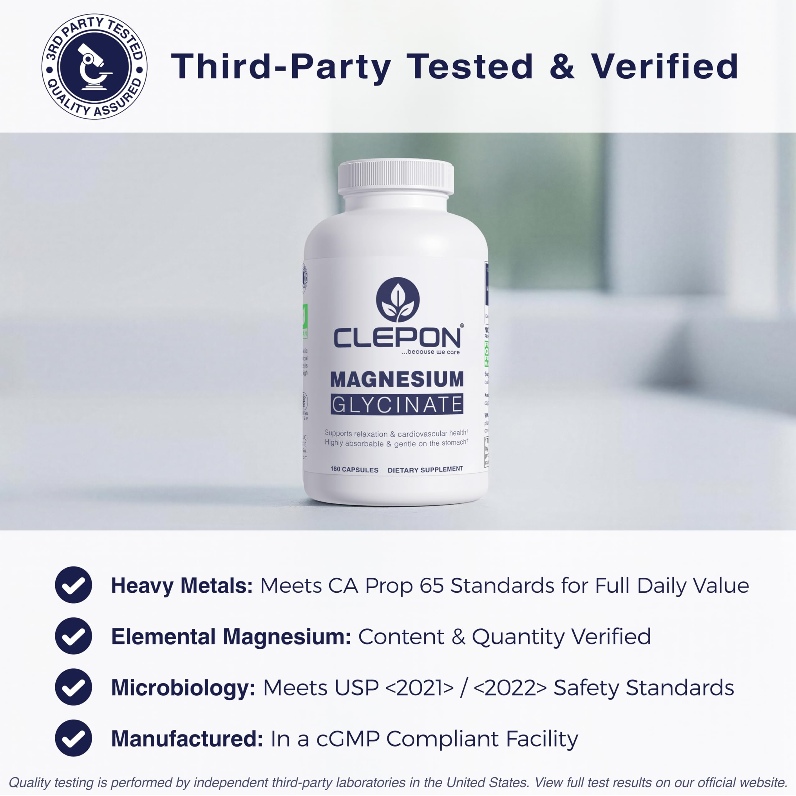 Magnesium Glycinate - 100% Chelated for High Absorption - 180 Capsules - 100mg Elemental Magnesium per Capsule - Relaxation, Muscle Cramps Relief & Sleep Support - 3rd Party Tested, Vegan — Amazon image 6