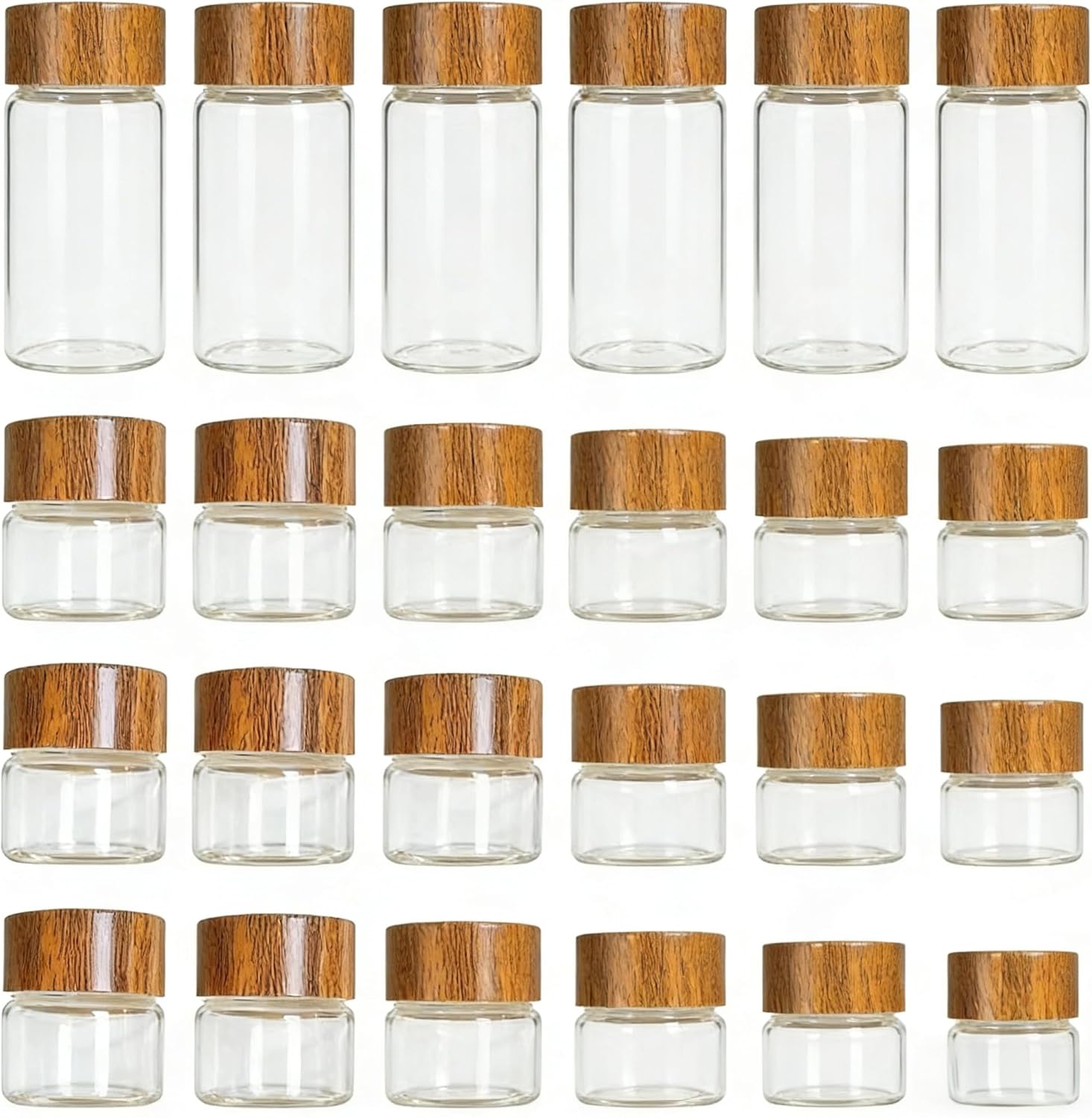 Mini Glass Storage Jars with Wood Lids – Airtight Seal, 24 Pack