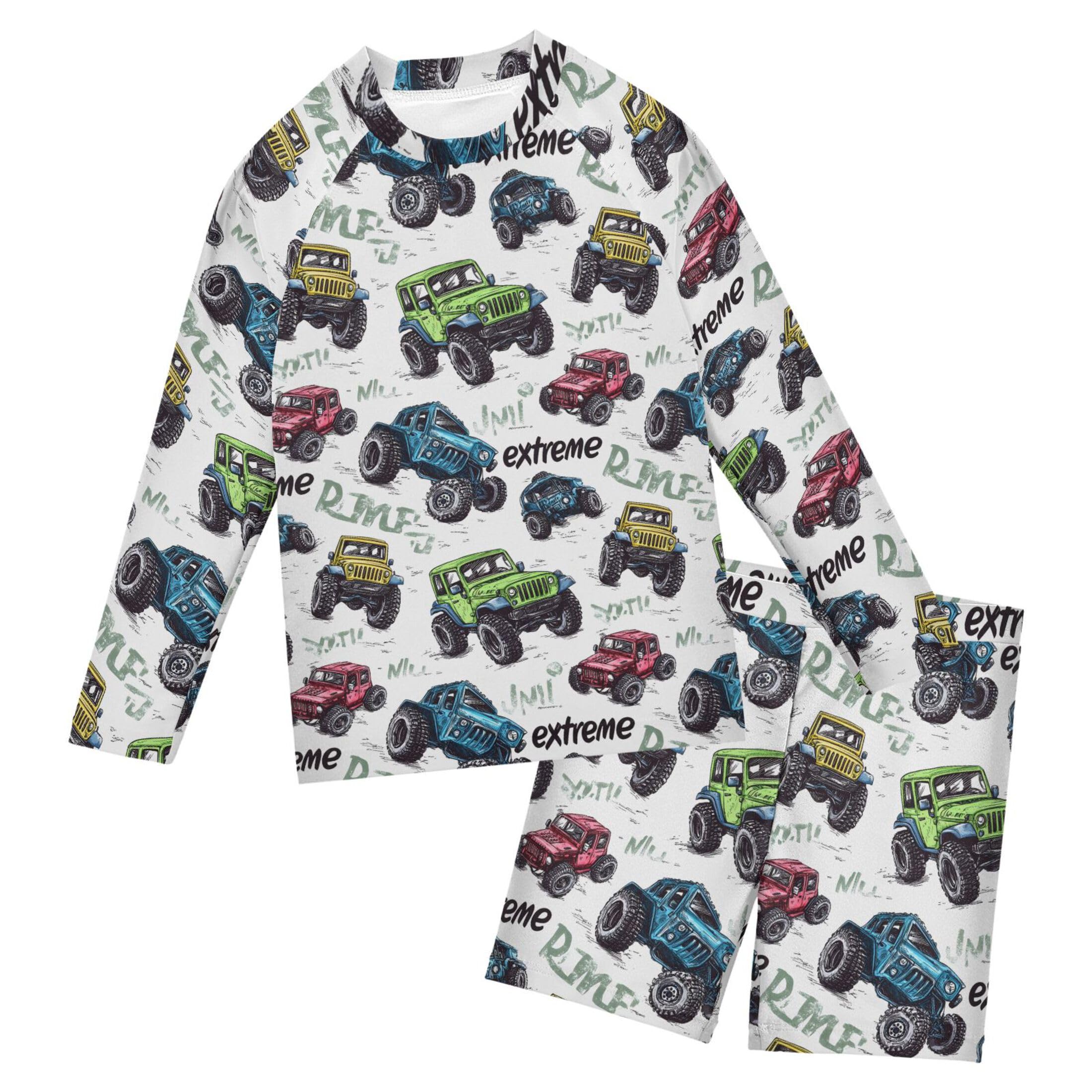 Watercolor Car Toddler and Baby Boys' 2-Piece Swimsuit Trunk, Long Sleeve Rashguard Bathing Suit B0403817
