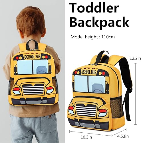 Miniatura 2 de Mochila infantil para niños y niñas, bolsas de preescolar 3D de dibujos animados para guardería, amarillo, (Yellow Bus), Mochila para niños pequeños