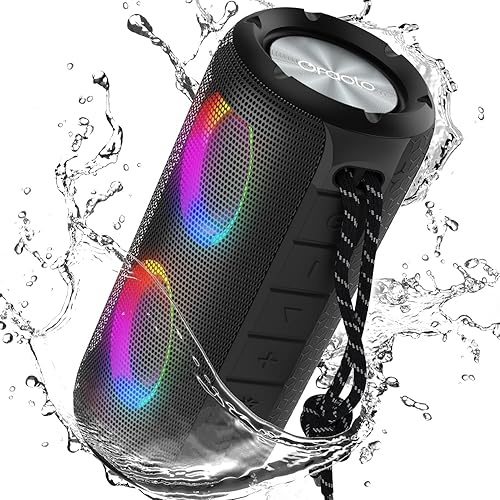 BUGANI Altavoces Bluetooth Luster, altavoz estéreo inalámbrico portátil con luces coloridas, sonido fuerte, Bluetooth 5.3, tiempo de reproducción de