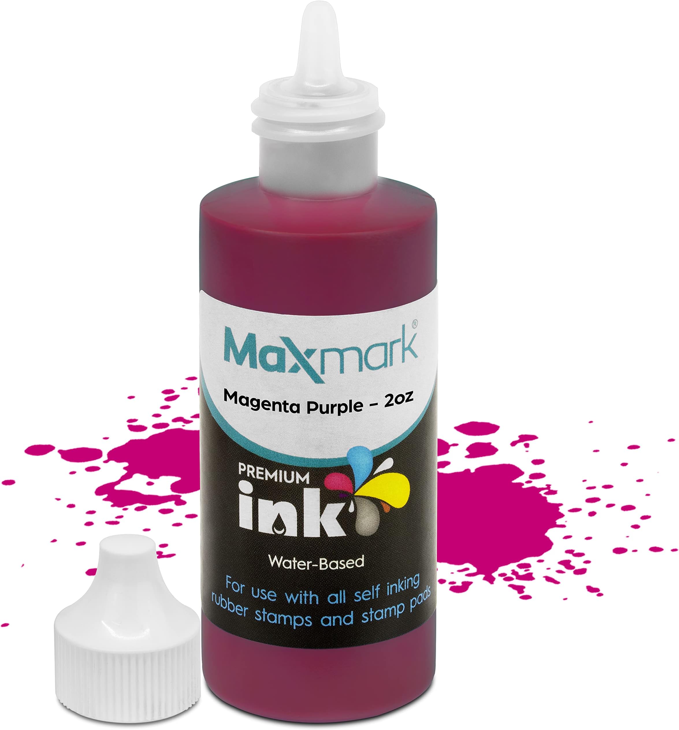 MaxMark Premium Refill Ink for self Inking Stamps and Stamp Pads, Magenta Purple Color - 2 oz.