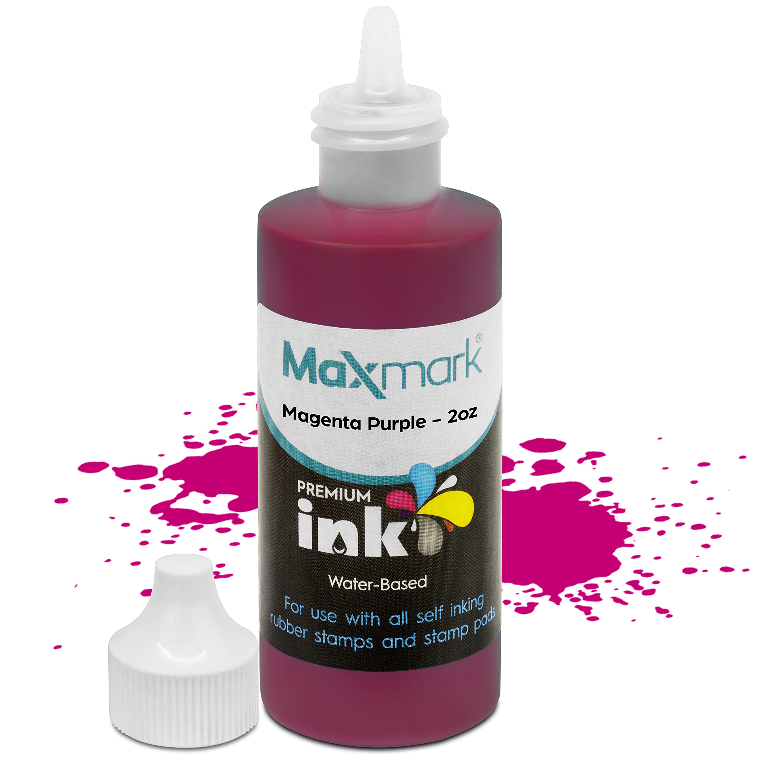 MaxMark Premium Refill Ink for self Inking Stamps and Stamp Pads, Magenta Purple Color - 2 oz.