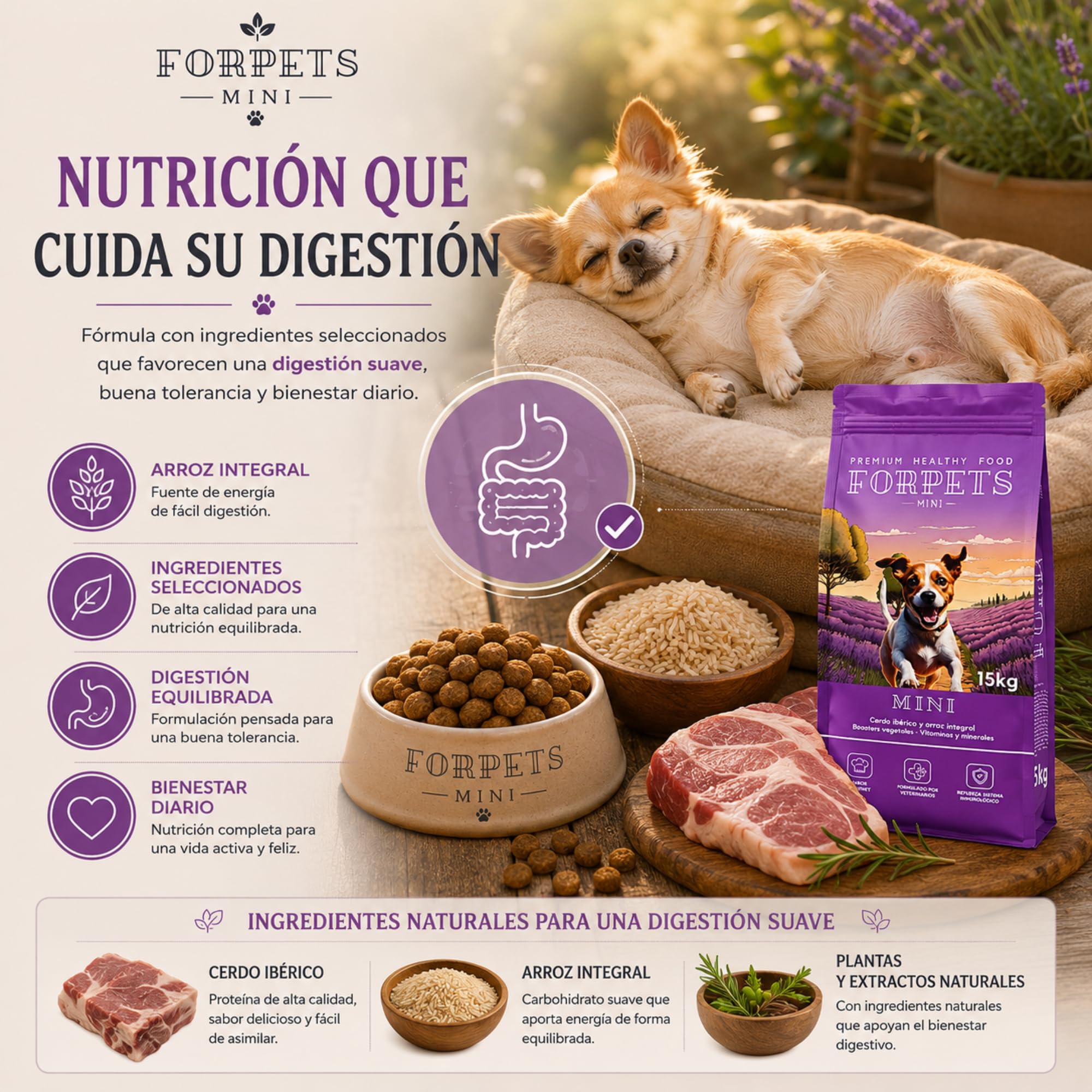 Pienso para Perros Pequeños 15 kg | Croqueta Pequeña Digestión Sensible y Estómago Delicado | Razas Pequeñas, Toy, Yorkshire y Pomerania | Cerdo Ibérico y Arroz Integral | FORPETS