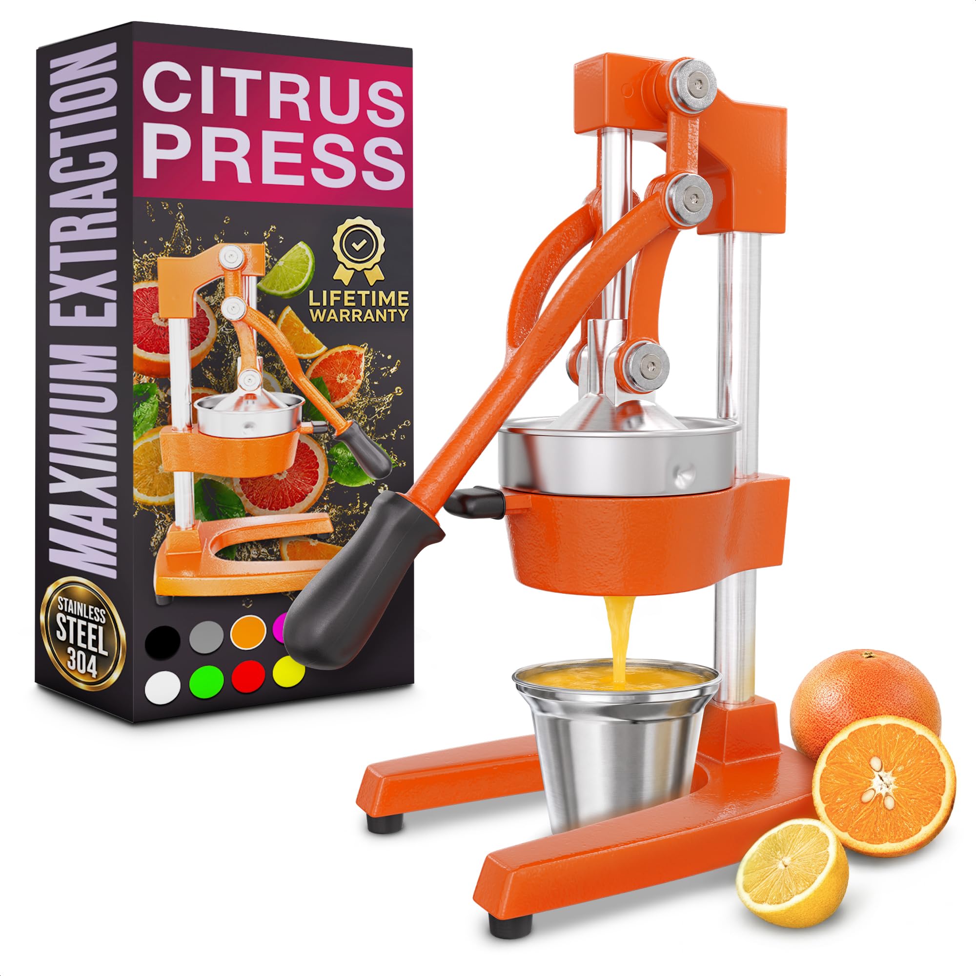 Cast Iron Juicer Hand Press, Heavy-Duty Squeezer (Orange)