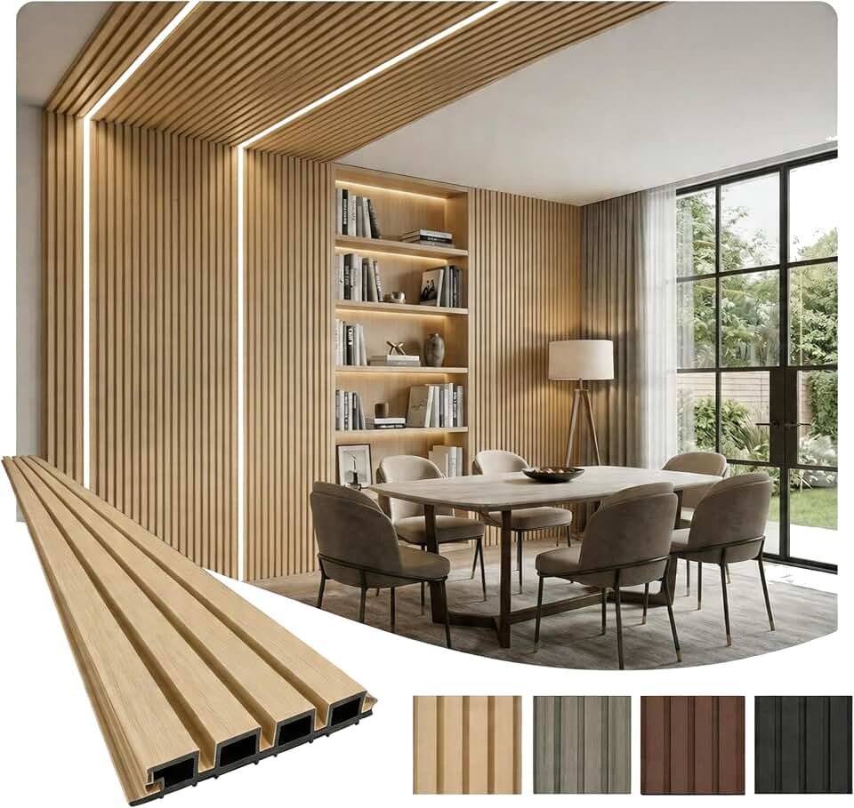 From Plain to Beautiful in Hours WPC Exterior Wall Slat Panels Waterproof Outdoor Composite Siding Cladding 114 in x 8.62 in 68.3 sq.ft Classic Oak 10 Pack