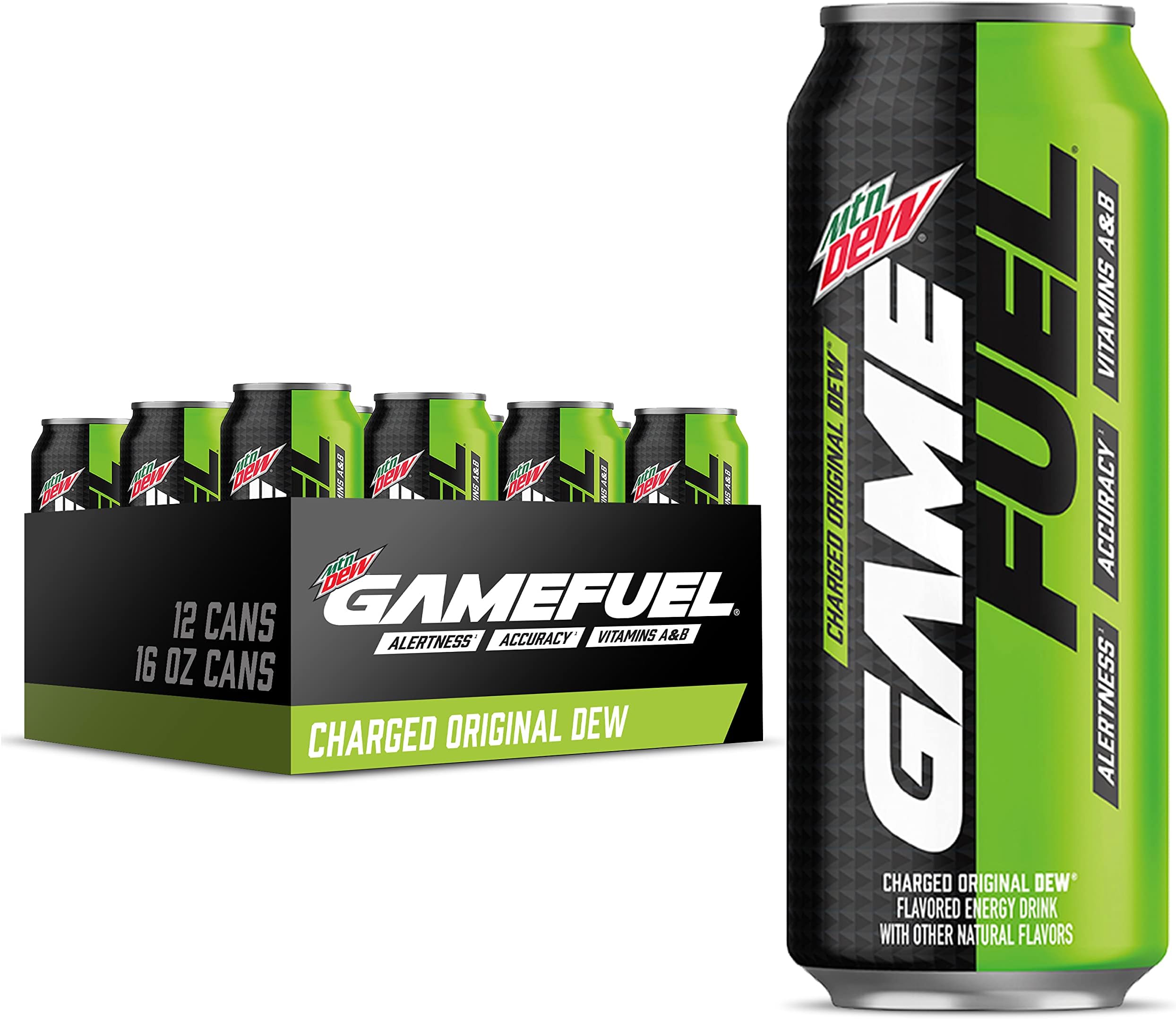 Mountain Dew Game Fuel, Charged Original Dew, 16 Fl Oz (Pack of 12)