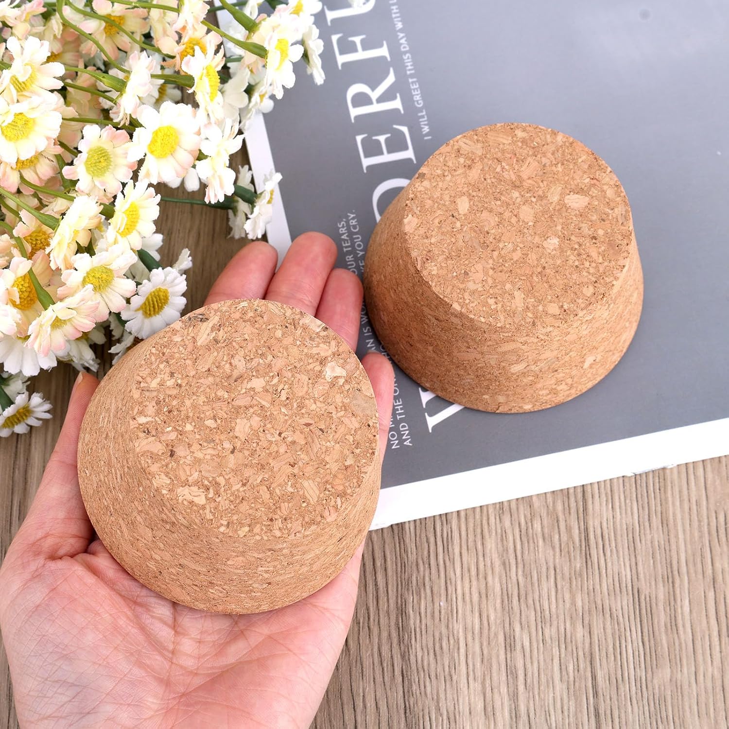2pcs Large Cork Stoppers, 2.4-3.2in Wide Conical Natural Wood Wooden Plugs