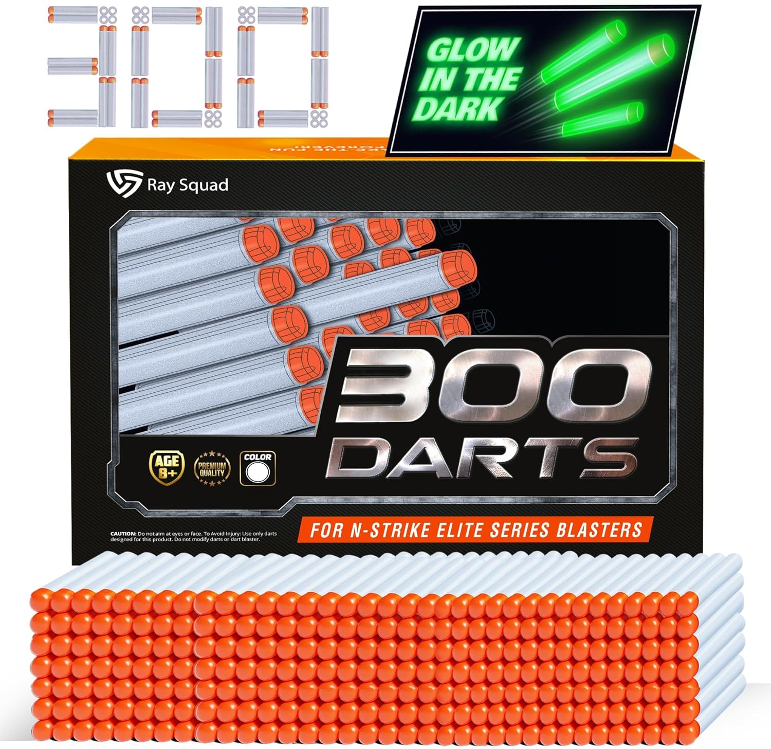 Product image of Glow In The Dark, Ultimate Nerf Foam Toy Darts, Premium Refill Bullets For N-Strike Guns, Universal Mega Pack, Firm and Safe Nerf Accessories Amazing Precision Control, 300 Piece
