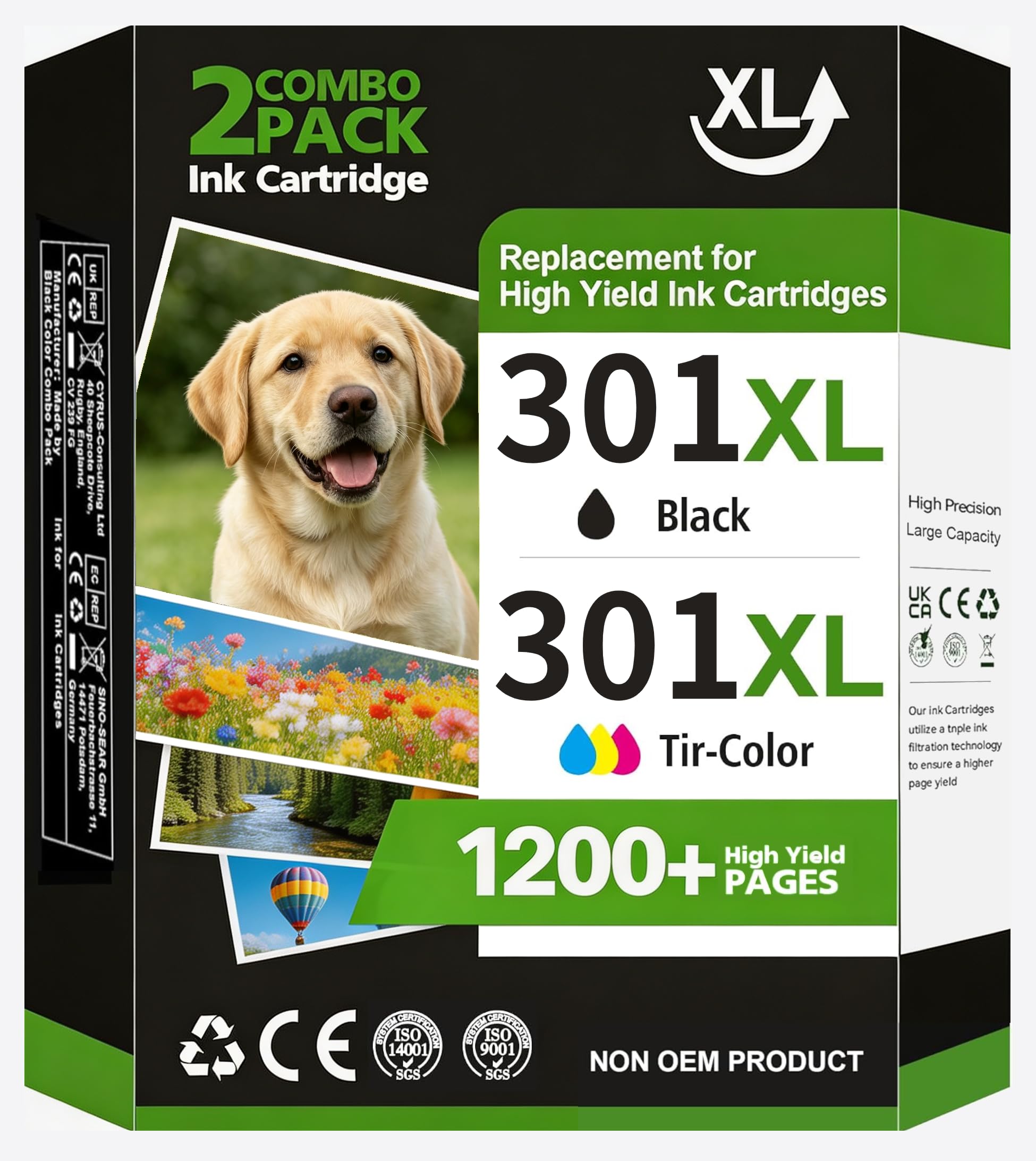 LIFOR 301 Ink Cartridges Combo Pack 301XL Ink Cartridges Black and Colour Remanufactured for HP 301 XL for Envy 4500 5530 5532 4502 4507 DeskJet 2540 2050 OfficeJet 2620 2622 4630（Packing May Vary）