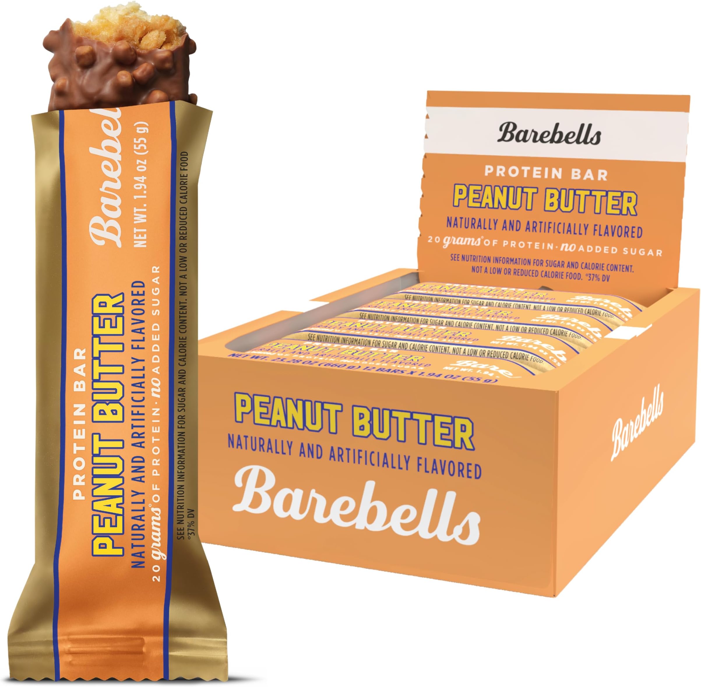 Protein Bars Peanut Butter - 12 Count, 20g High Protein Treats - Chocolate Nutrition Bar with 1g Total Sugars - On-The-Go Breakfast or Post-Workout Snack
