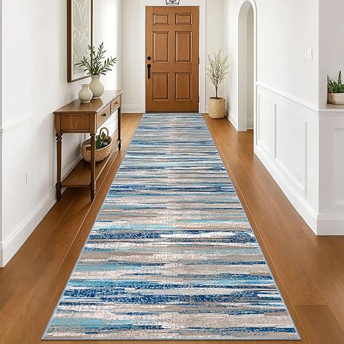 Miniatura 81 de Alfombra moderna abstracta de 2 x 6 pies, alfombra de pasillo lavable gris negro multi para cocina, antideslizante, suave, alfombra delgada de Gris