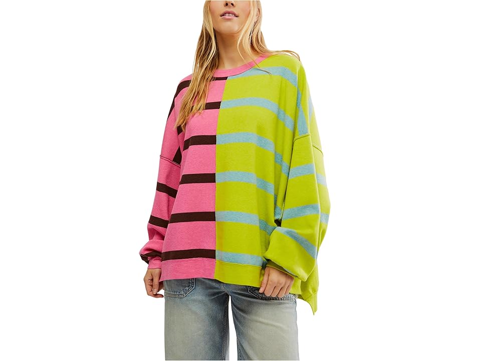 Free People Uptown Stripe Pullover (Aurora Lime Combo) Women's Clothing INTERNATIONAL SHIPPING