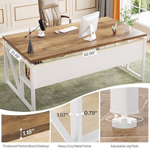 Miniatura 36 de Tribesigns Escritorio simple para computadora de 55 pulgadas, mesa de escritorio de oficina en casa para estación de trabajo, nogal oscuro + patas