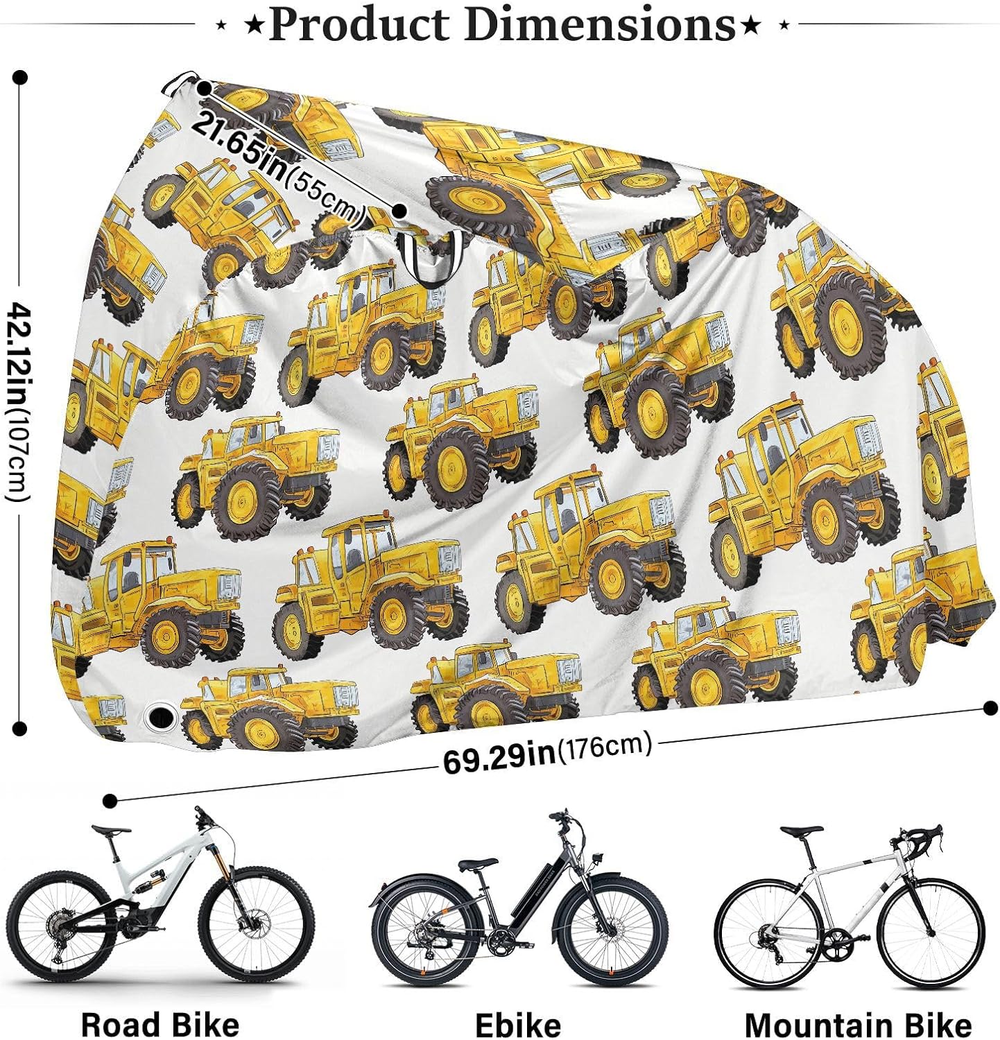 ALAZA Yellow Truck Bike Cover Waterproof Outdoor Ebike Bicycle Covers Tarp Protection for 1/2 Bikes, Sun UV Dust Wind Proof
