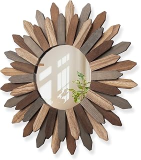 Honiway Boho Wall Decor 18 inch Rustic Wood Sunburst Boho Wall Mirror Farmhouse Wall Decor for Bedroom Living Room Entryway Bathroom House Warming Gifts New Home Essential (Tricolor)