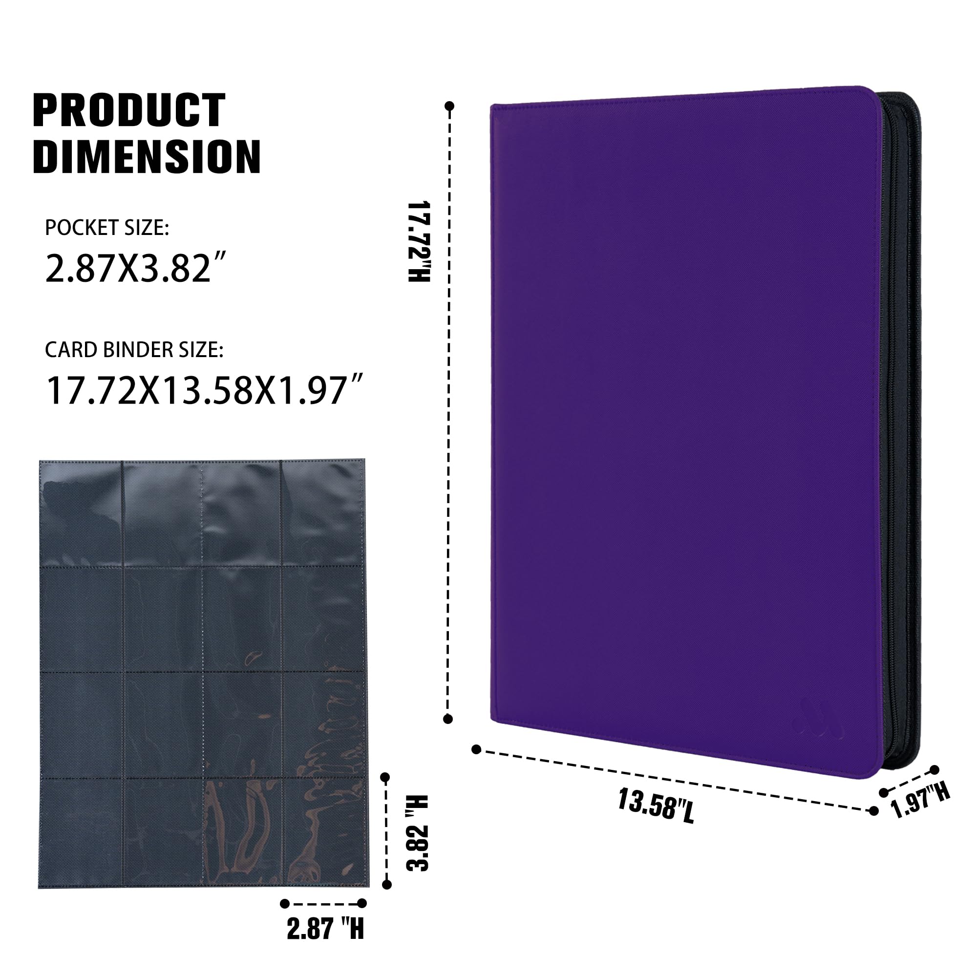 Album à anneaux pour cartes à collectionner 16 poches, album porte-cartes pour jusqu'à 1408 cartes avec 44 pochettes, album porte-cartes à glissière compatible avec cartes TCG/jeux/sport