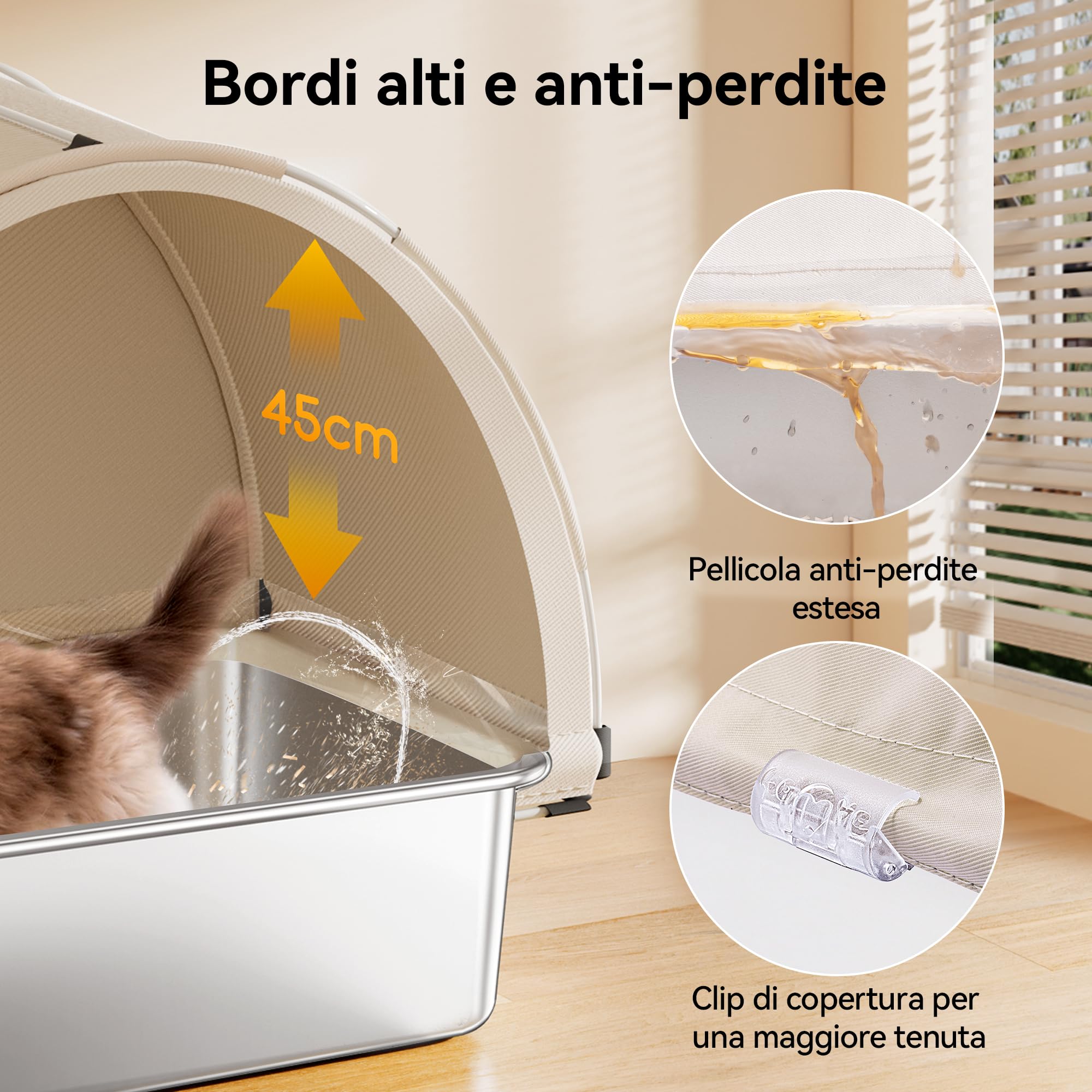 Meowant Lettiera per Gatti in Acciaio Inox, 85L Lettiera Gatto Chiusa XXL con Paletta e Tappetino, Deodorante, Rimovibile 60 x 40 x 60 cm Toilette per Più Gatti