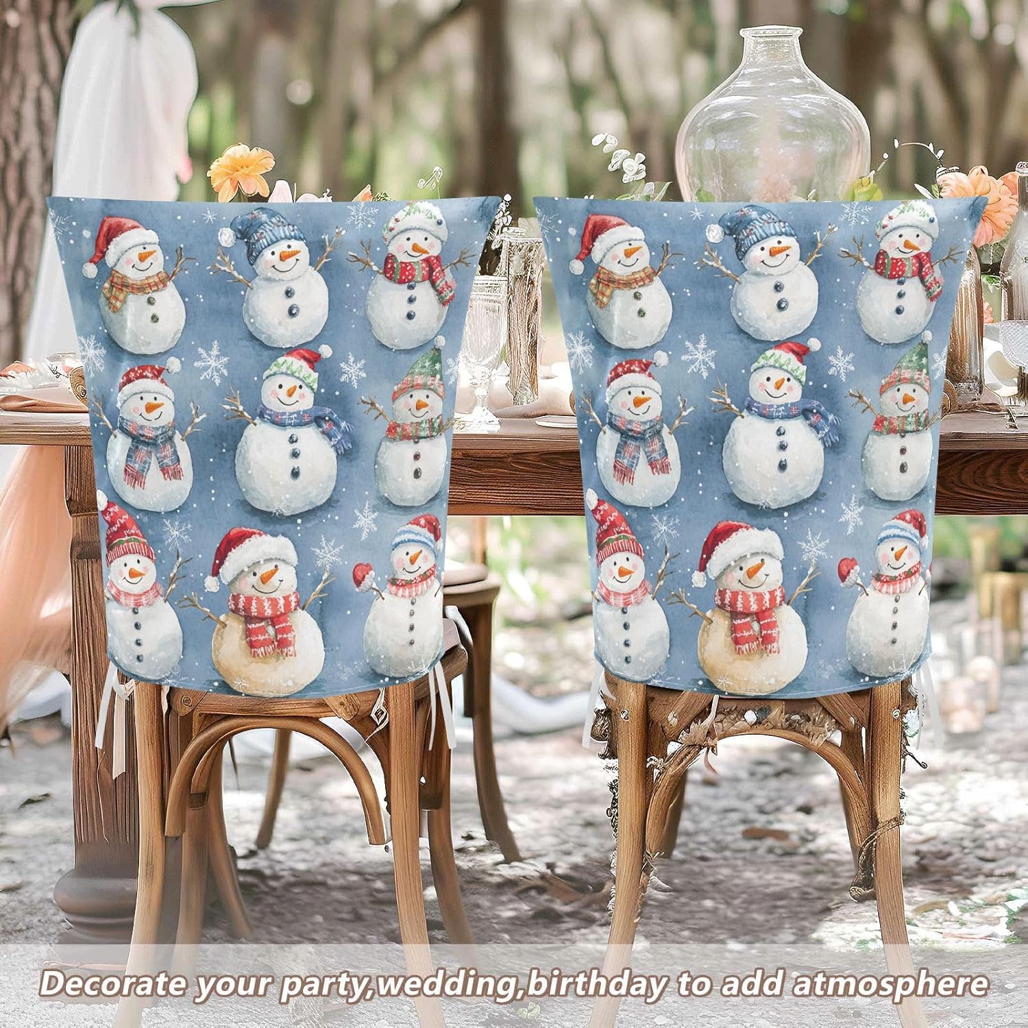 MNSRUU Christmas Snowman Chair Back Cover for Dining Room,Christmas Chair Slipcovers Set of 6, Snowman Chair Cover for Kitchen Hotel Holiday Party Decor,785