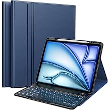 MoKo for iPad Air 13 Inch Case with Keyboard M4 2026/ M3 2025/M2 2024, iPad Pro 12.9 inch 5th/6th Gen Case with 7 Colors Backlit, Pencil Holder, Multi-Angle Detachable Bluetooth Keyboard,Navy Blue