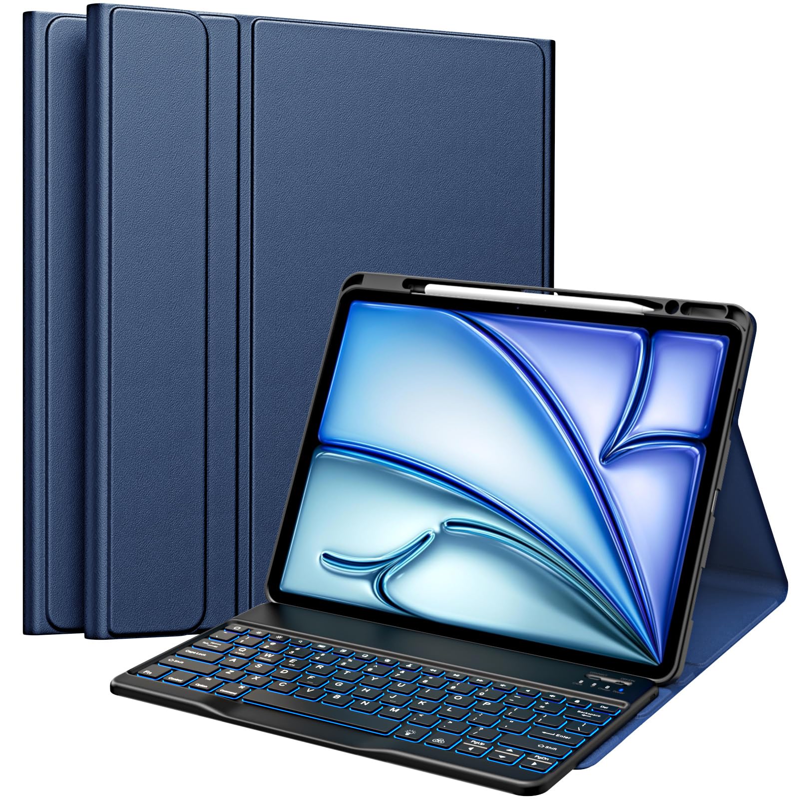 MoKo Keyboard Case for New iPad Air 13 Inch Case with Keyboard 2025/2024, Multi-Angle Magnetic Stand Cover for iPad Pro 12.9 2022/2021/2020/2018, Detachable Wireless Bluetooth Keyboard, Indigo