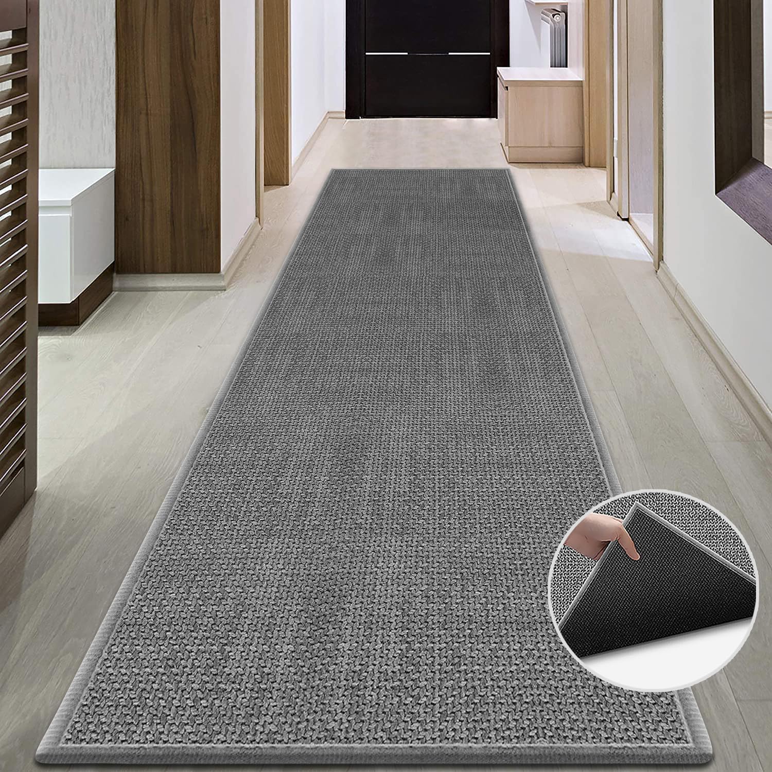 GOYLSER 15ft Laundry Rug Runner Non Slip, Anti Fatigue Kitchen Runner Rug Washable Runner Rug, Grey Absorbent Hall Floor Runner Bathroom Rug 2'4" x 15' (Rectangular) Grey
