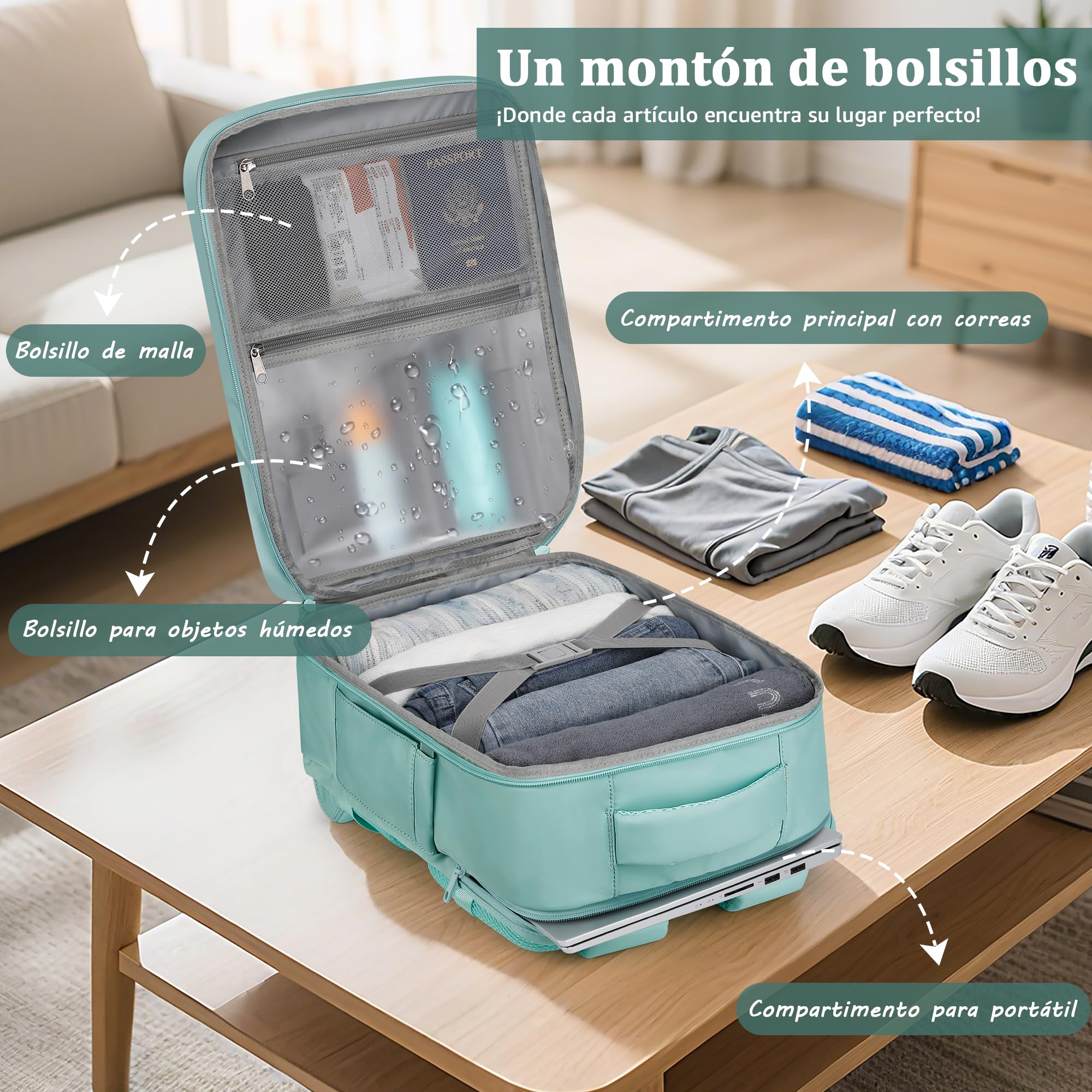 VSNOON Mochila Viaje Cabina Avion 40x30x20 Equipaje de Mano 40x30x20 para Vueling 25L Bolsa de Viaje Hombre Mujer Maletas de Viaje Cabina Mochila Portatil, Verde