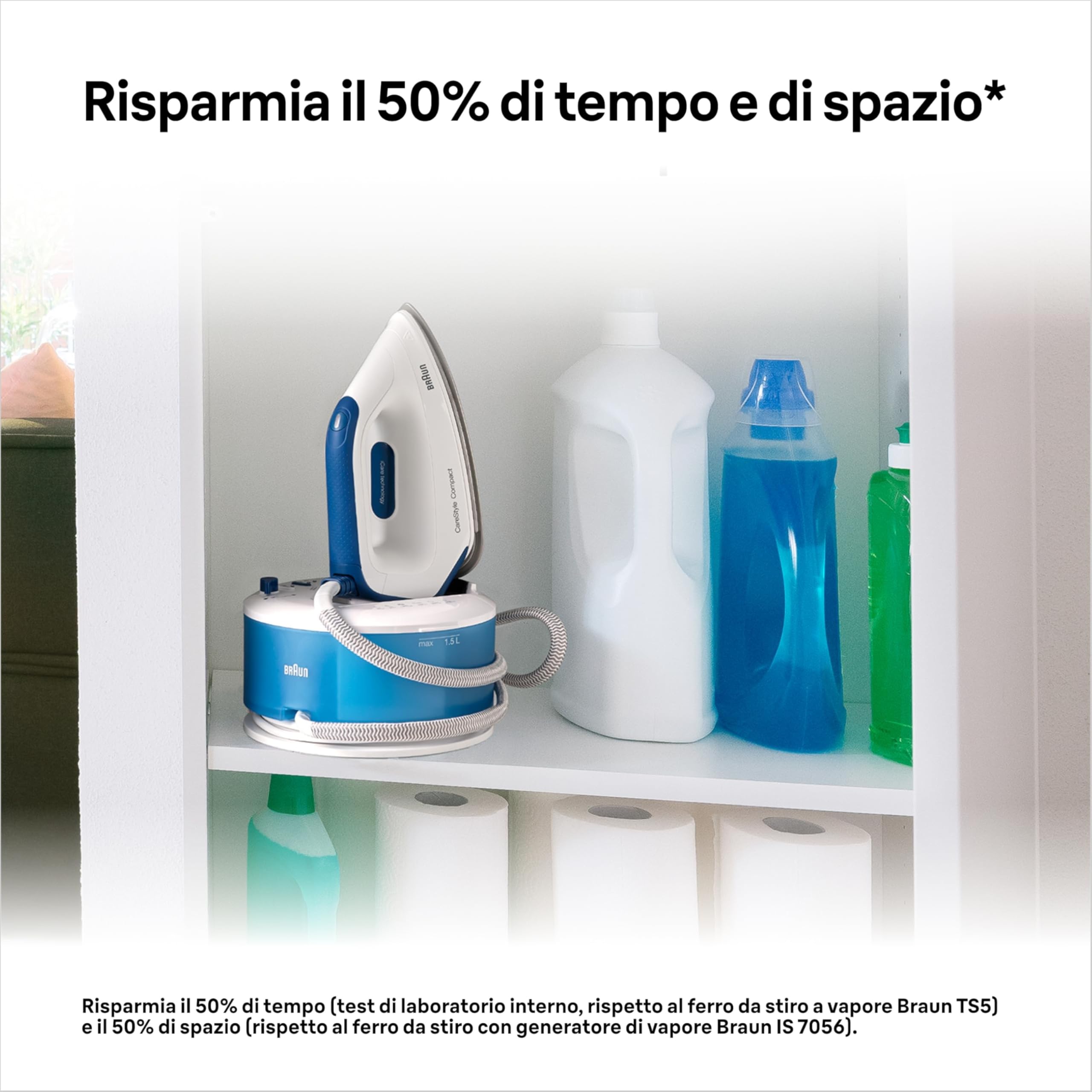 Braun IS2143BL CareStyle Compact Ferro da Stiro con Caldaia, 5 ANNI DI ASSISTENZA, Piastra EloxalPlus, Facile decalcificazione, Colpo Vapore 420g/min, Serbatoio 1.5L, Risparmio energetico, Bianco/Blu
