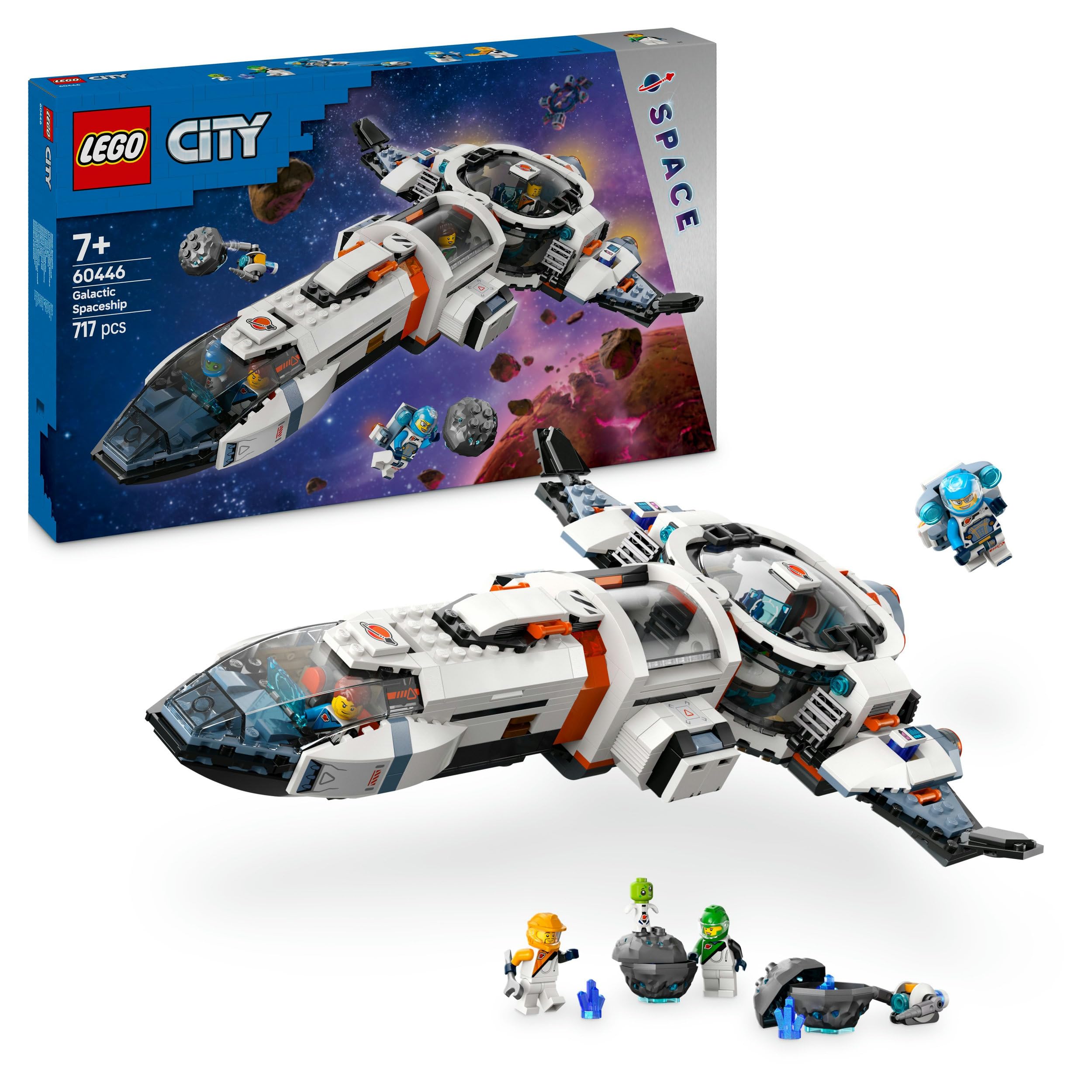 LEGO City Astronave Galattica Modulare con 4 Minifigure e Figura Aliena - Giocattoli Spaziali Costruibili, Giochi per Bambini e Bambine da 7 Anni in su, Idee Regalo di Compleanno e per le Feste 60446