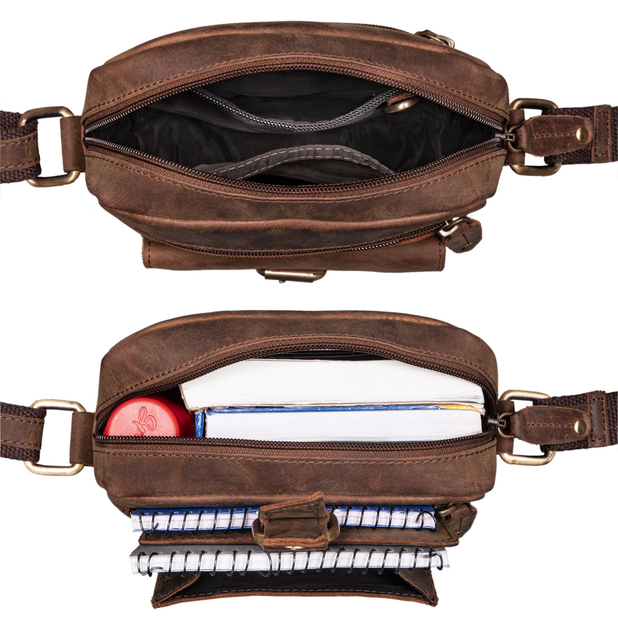 ROYALZ "Knoxville kleine Ledertasche Herren Vintage Männer Umhängetasche Mini Messenger Bag Schultertasche klein;Farbe:Roma Cognac Braun