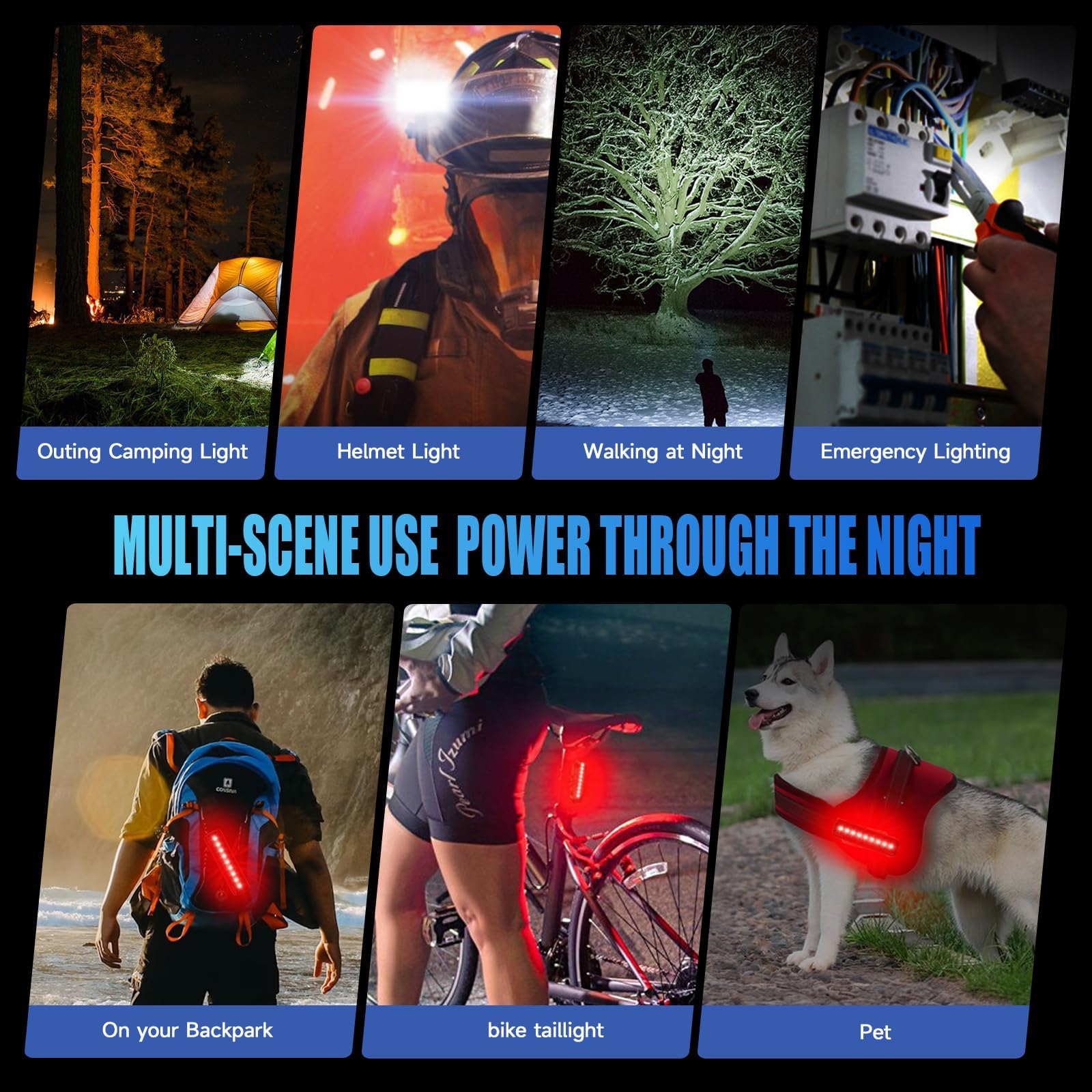 Luce per bicicletta da 10000 lumen, super luminosa, 6 LED, ricaricabile, fanale posteriore con 10 modalità, staffa girevole a 360°, luce impermeabile in alluminio, durata 72 ore in su, antiurto per