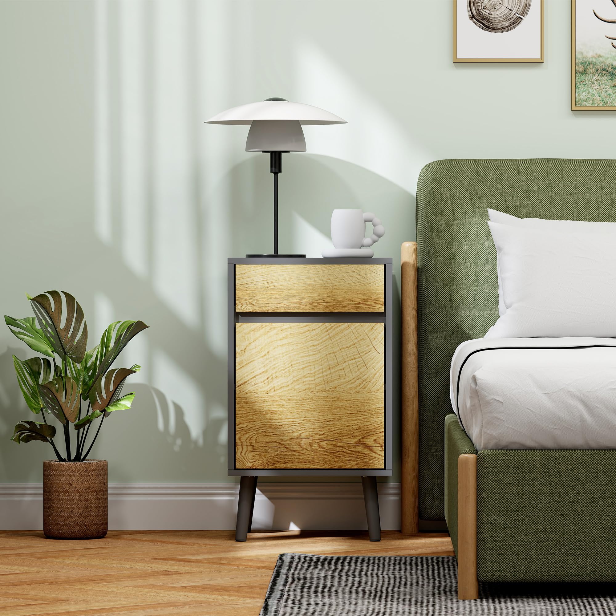 HOMCOM Comodino Camera da Letto con Cassetto Grigio Scuro e Color Legno